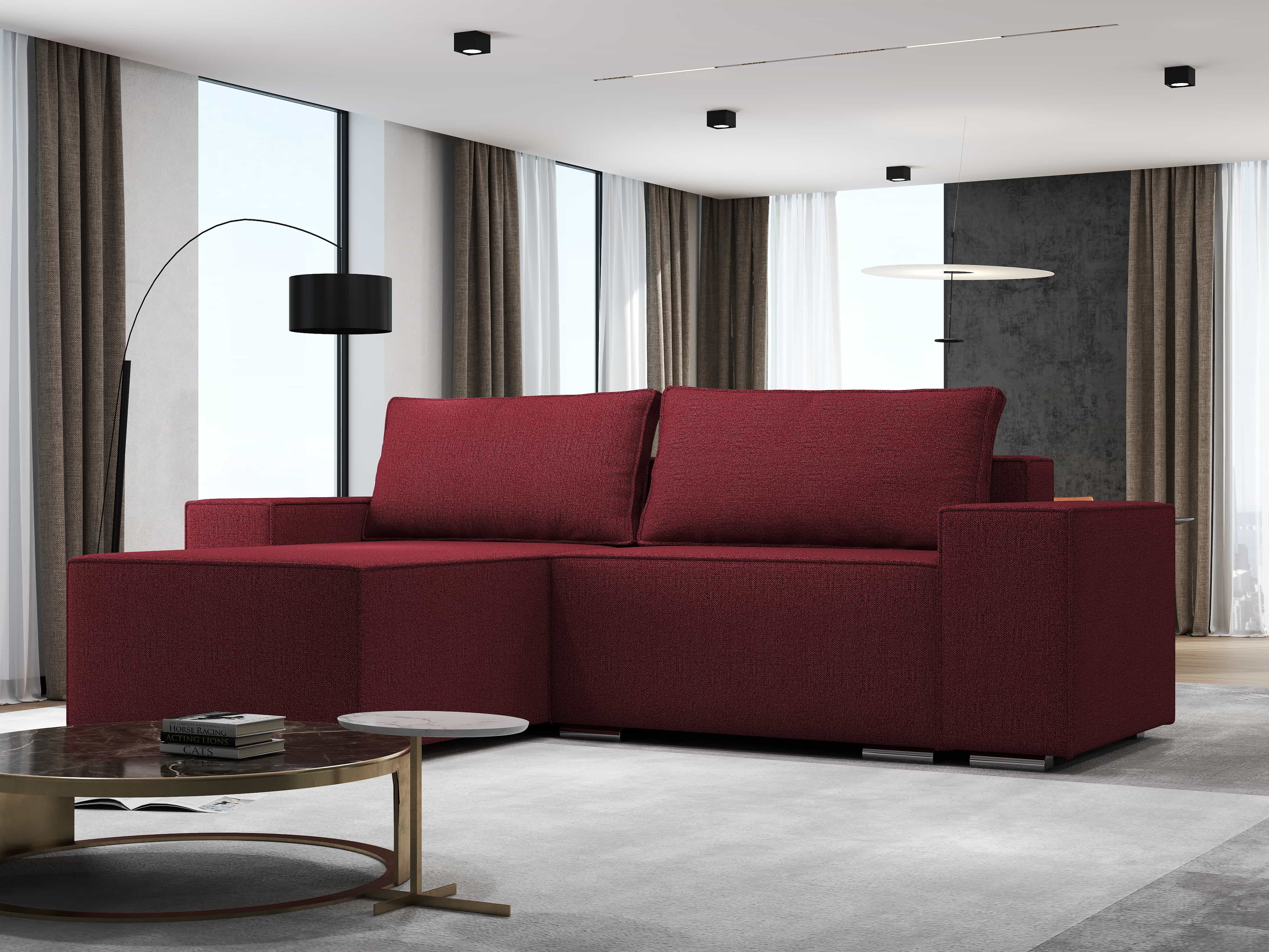 Colțar extensibil dumonde cu ladă de depozitare si sezut confortabil din spuma HR, Dream Enjoy Rosu 290x185 cm Fabrica