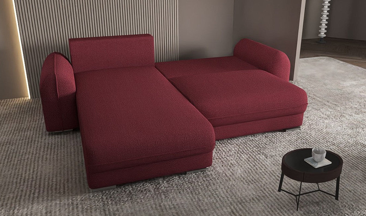 Colțar extensibil dumonde cu ladă de depozitare si sezut confortabil din spuma HR, Denver Enjoy Rosu 275x185 cm Fabrica