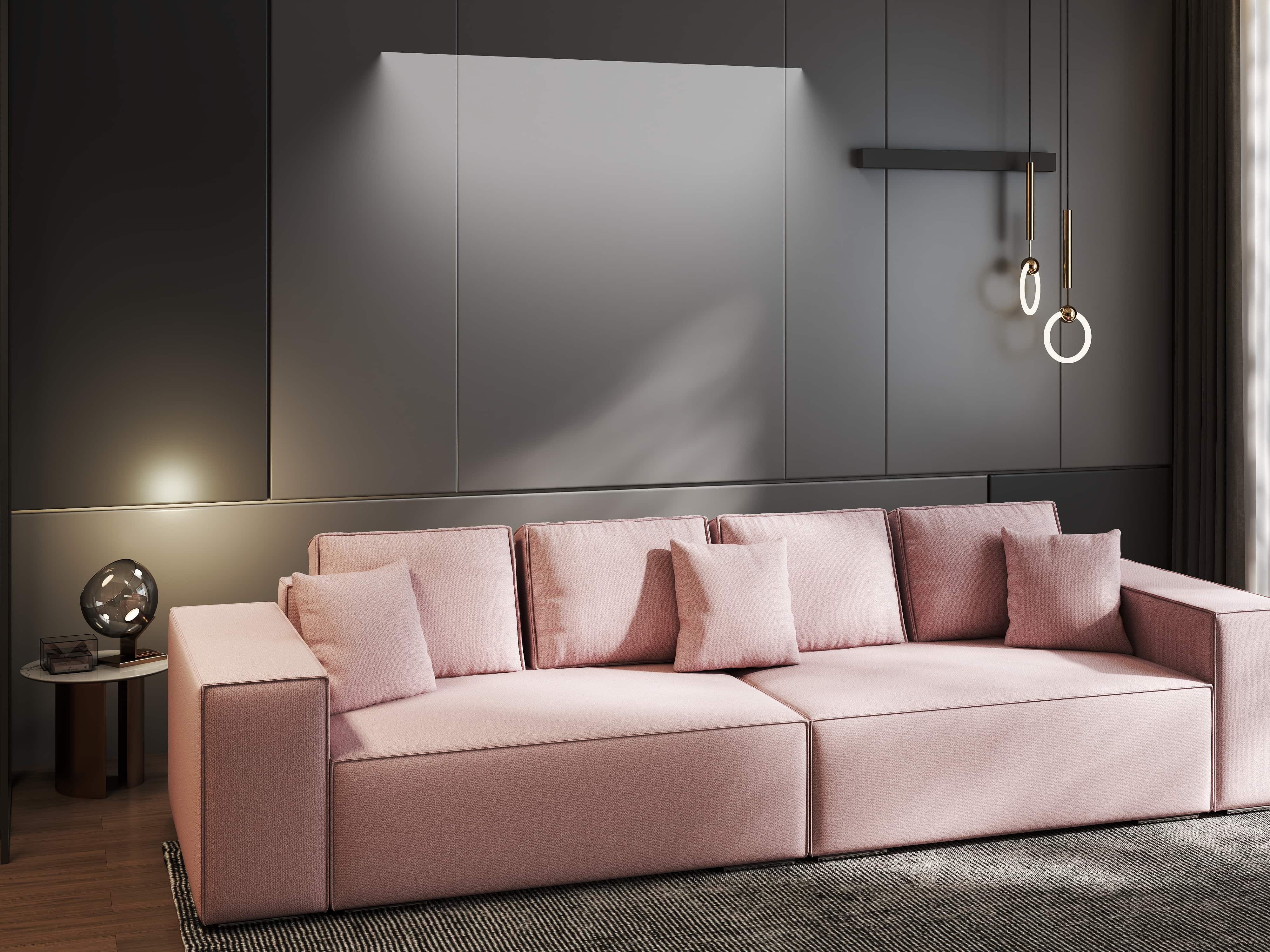 Canapea extensibilă dumonde cu ladă de depozitare si sezut confortabil din spuma HR, Dream Enjoy Flamingo 310x100 cm Fabrica