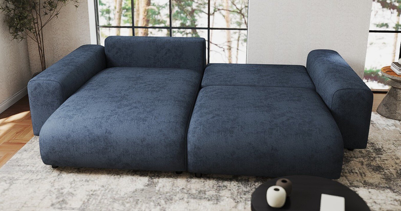 Colțar extensibil dumonde cu ladă de depozitare si sezut confortabil din spuma HR, Sarina Enjoy Antracit 255x168 cm