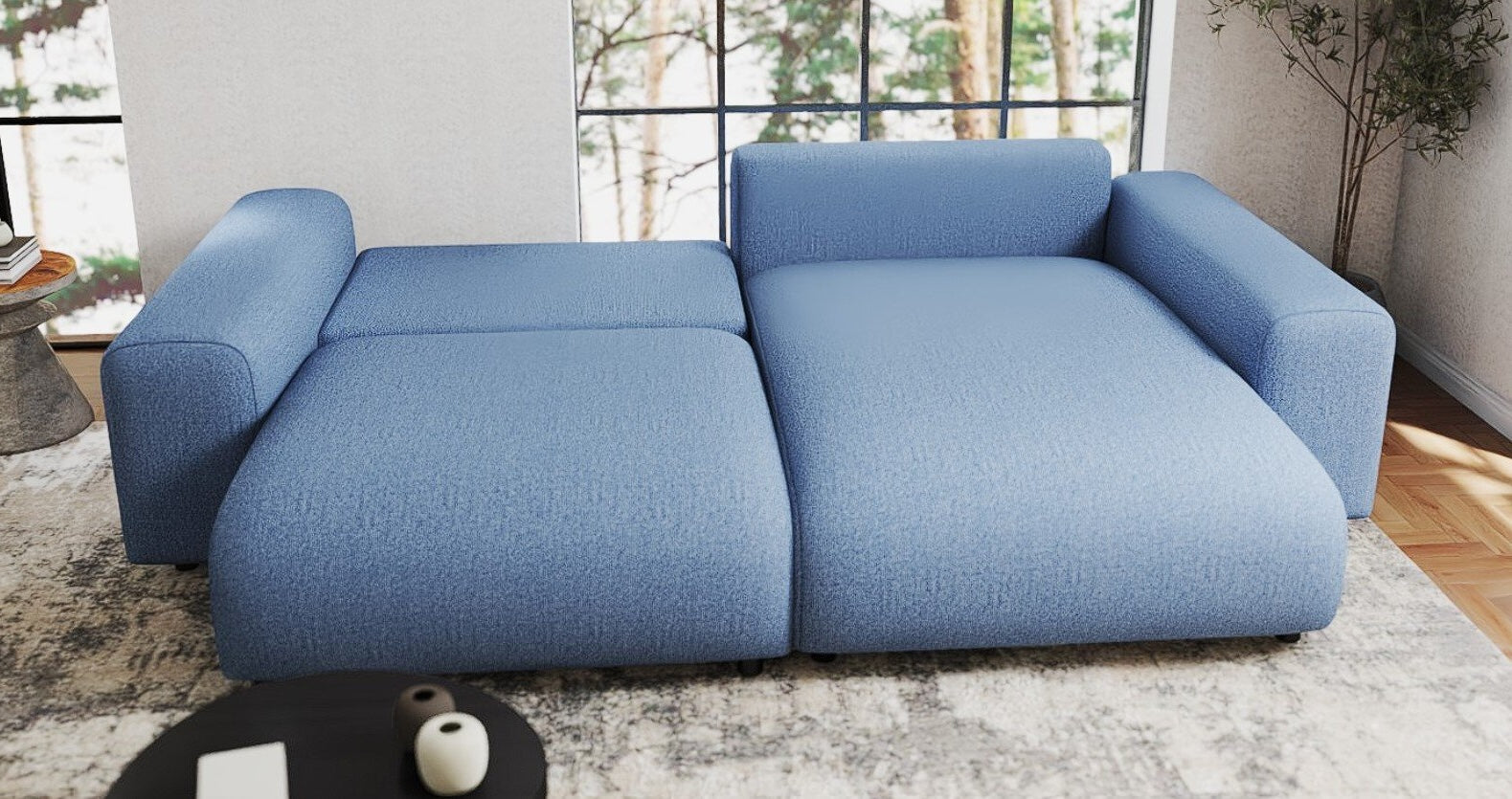 Colțar extensibil dumonde cu ladă de depozitare si sezut confortabil din spuma HR, Sarina Enjoy Albastru 255x168 cm II