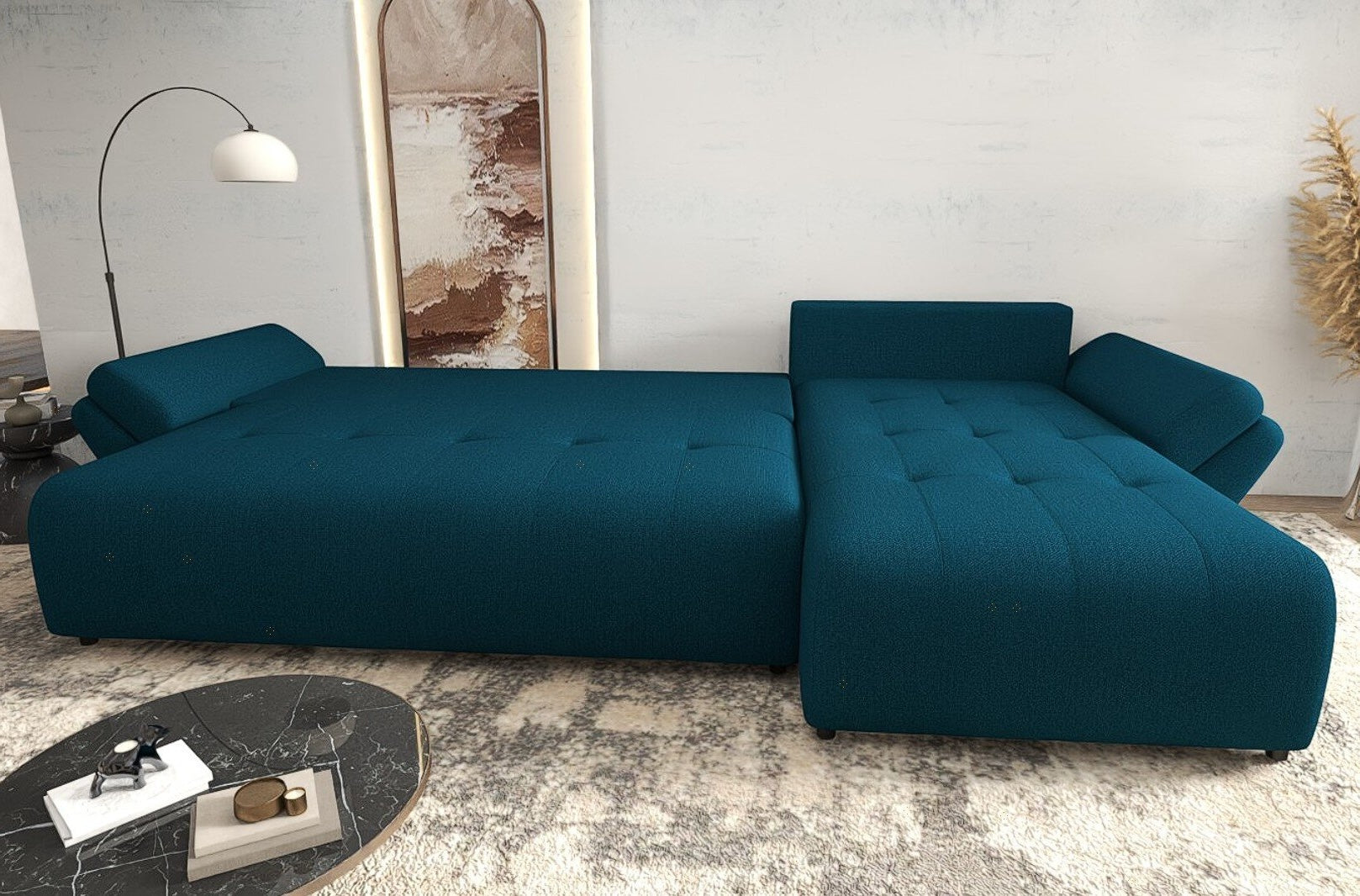 Colțar extensibil dumonde cu ladă de depozitare Berlin XL Enjoy Petrol 350x185 cm II