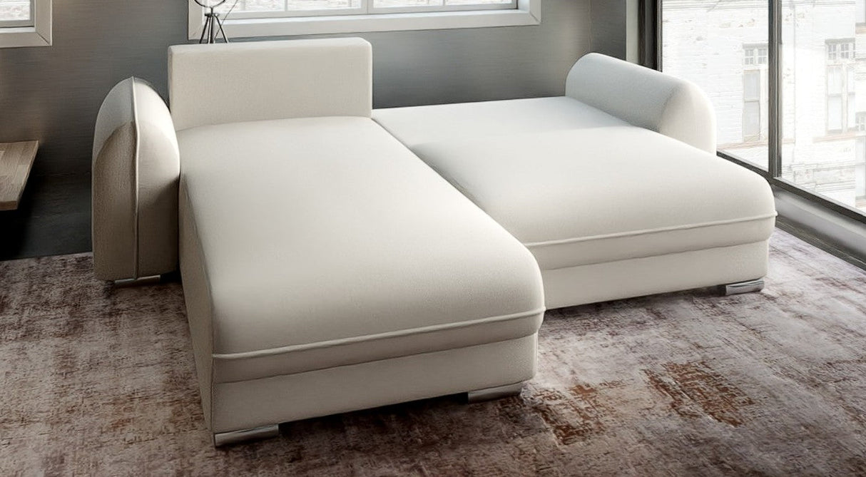 Colțar extensibil dumonde cu ladă de depozitare si sezut confortabil din spuma HR, Denver Enjoy Bej 275x185 cm Fabrica