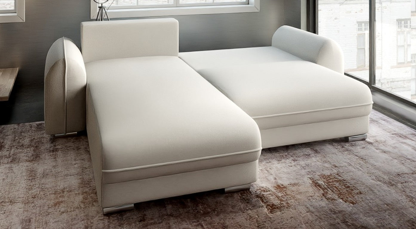 Colțar extensibil dumonde cu ladă de depozitare si sezut confortabil din spuma HR, Denver Enjoy Bej 275x185 cm Fabrica