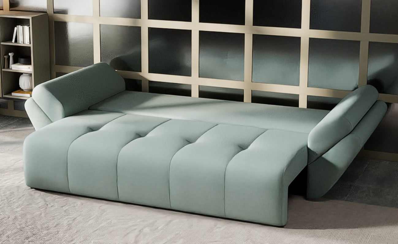 Canapea extensibilă dumonde cu ladă de depozitare si sezut confortabil din spuma HR, Berlin Mint 250x100 cm Fabrica