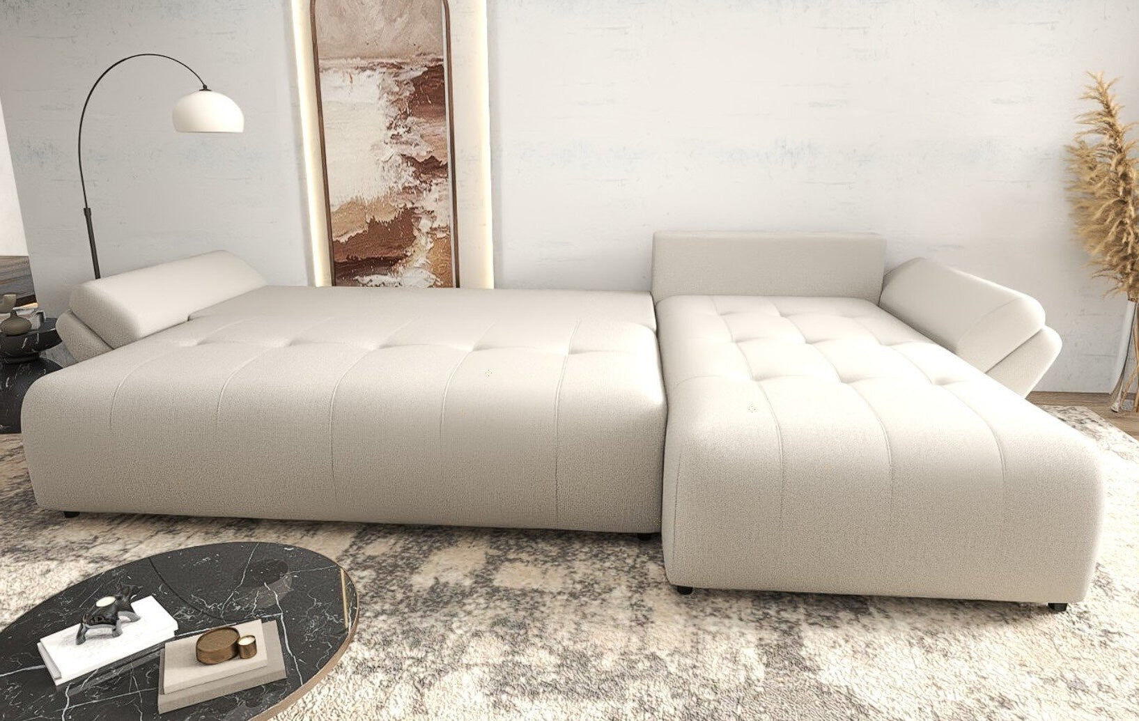 Colțar extensibil dumonde cu ladă de depozitare Berlin XL Enjoy Beige 350x185 cm II