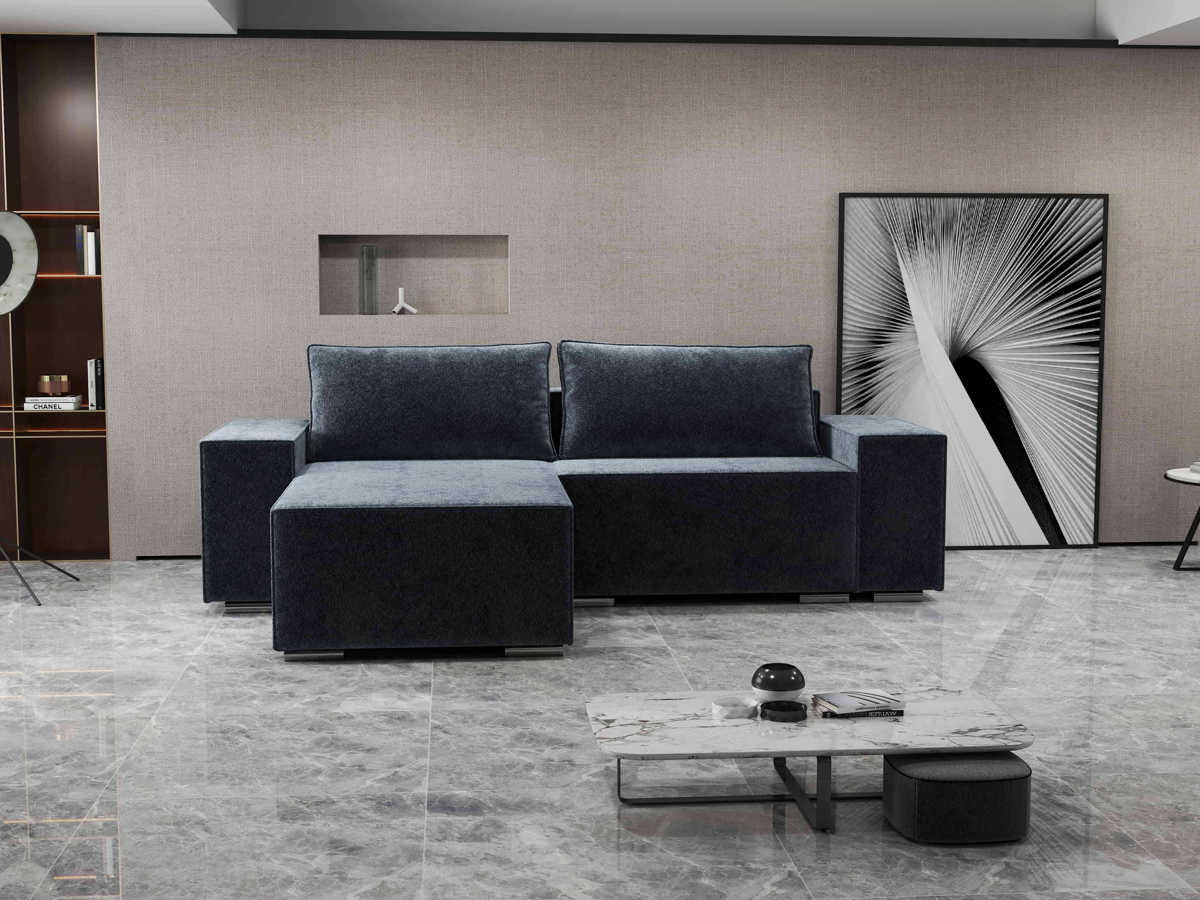 Colțar extensibil dumonde cu ladă de depozitare si sezut confortabil din spuma HR, Dream Euphoria Grafit 290x185 cm Fabrica