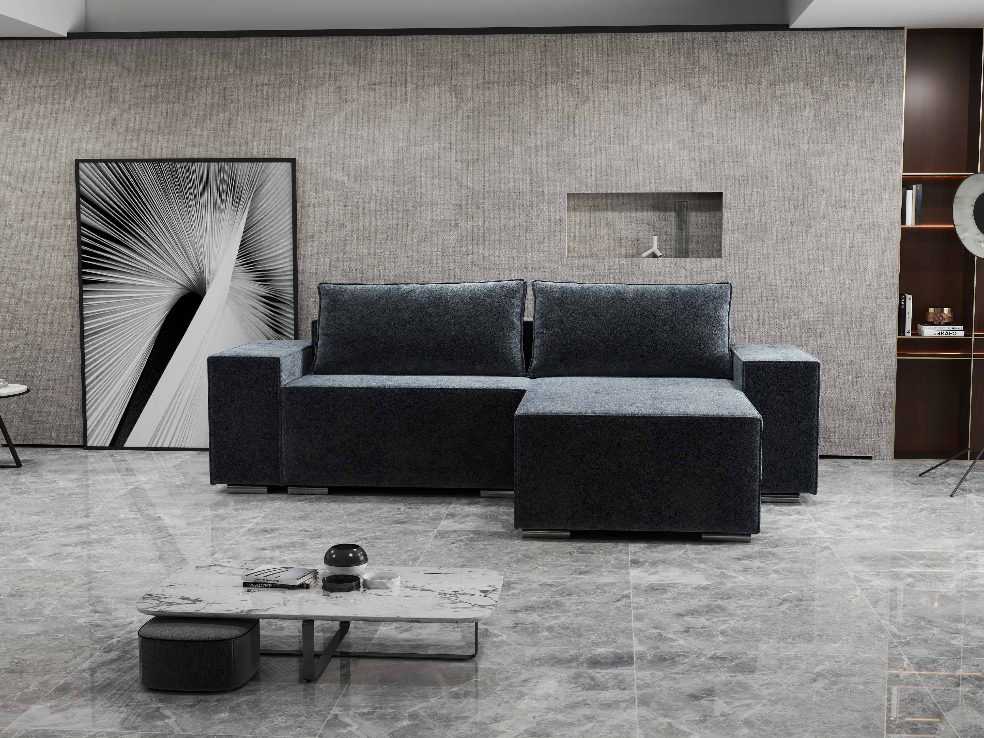 Colțar extensibil dumonde cu ladă de depozitare si sezut confortabil din spuma HR, Dream Euphoria Grafit 290x185 cm II Fabrica