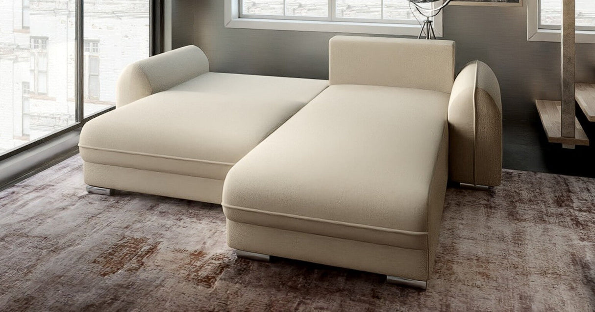Colțar extensibil dumonde cu ladă de depozitare si sezut confortabil din spuma HR, Denver Enjoy Beige 275x185 cm II Fabrica