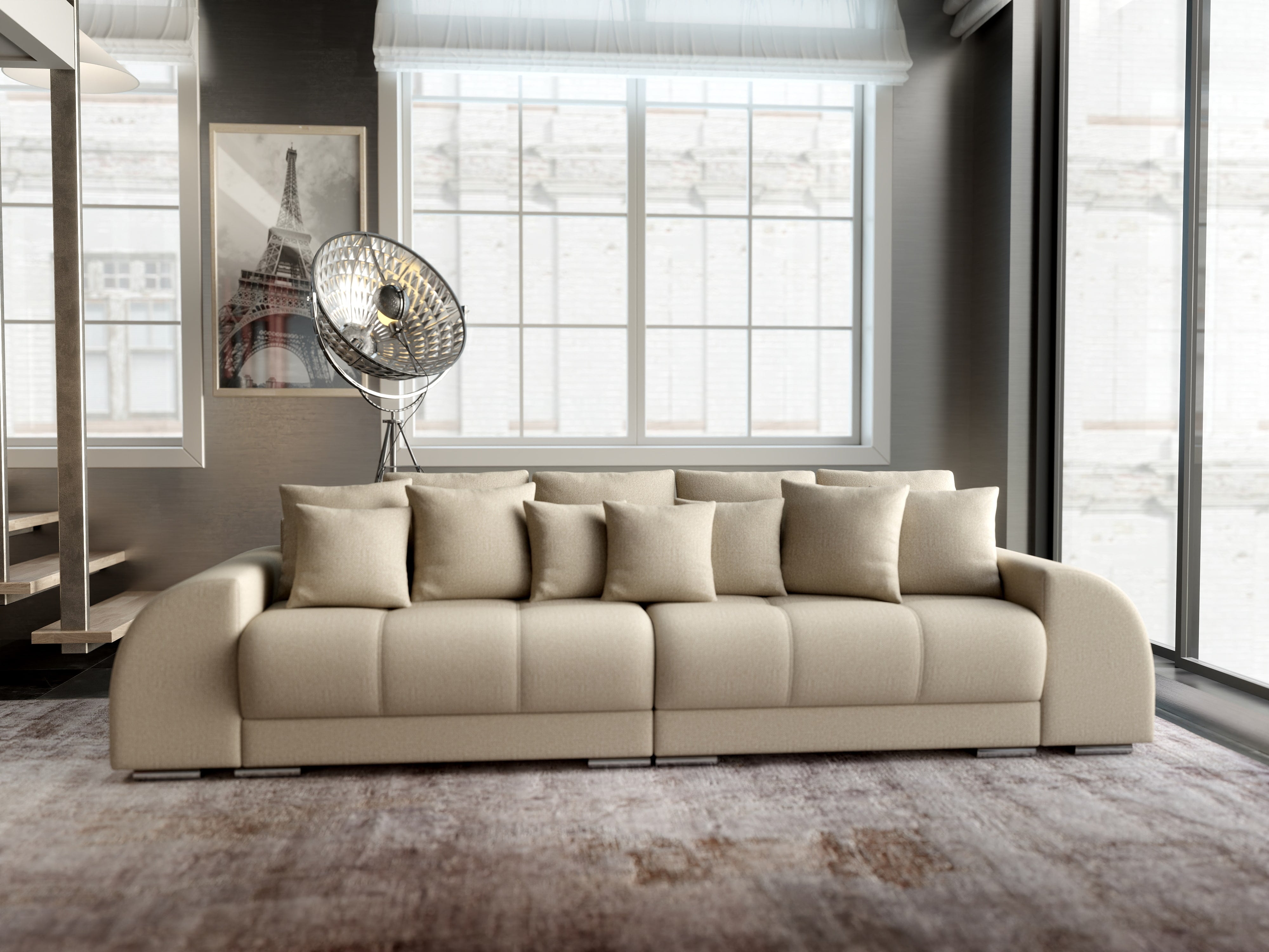Canapea extensibilă dumonde cu 2 lăzi de depozitare si sezut confortabil din spuma HR, Big Sofa Verona Enjoy Lux 02 Beige 310x100 cm Fabrica