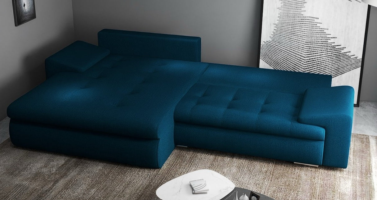 Colțar extensibil dumonde cu ladă de depozitare si sezut confortabil din spuma HR, Leonardo Enjoy Verde Petrol 255x193 cm