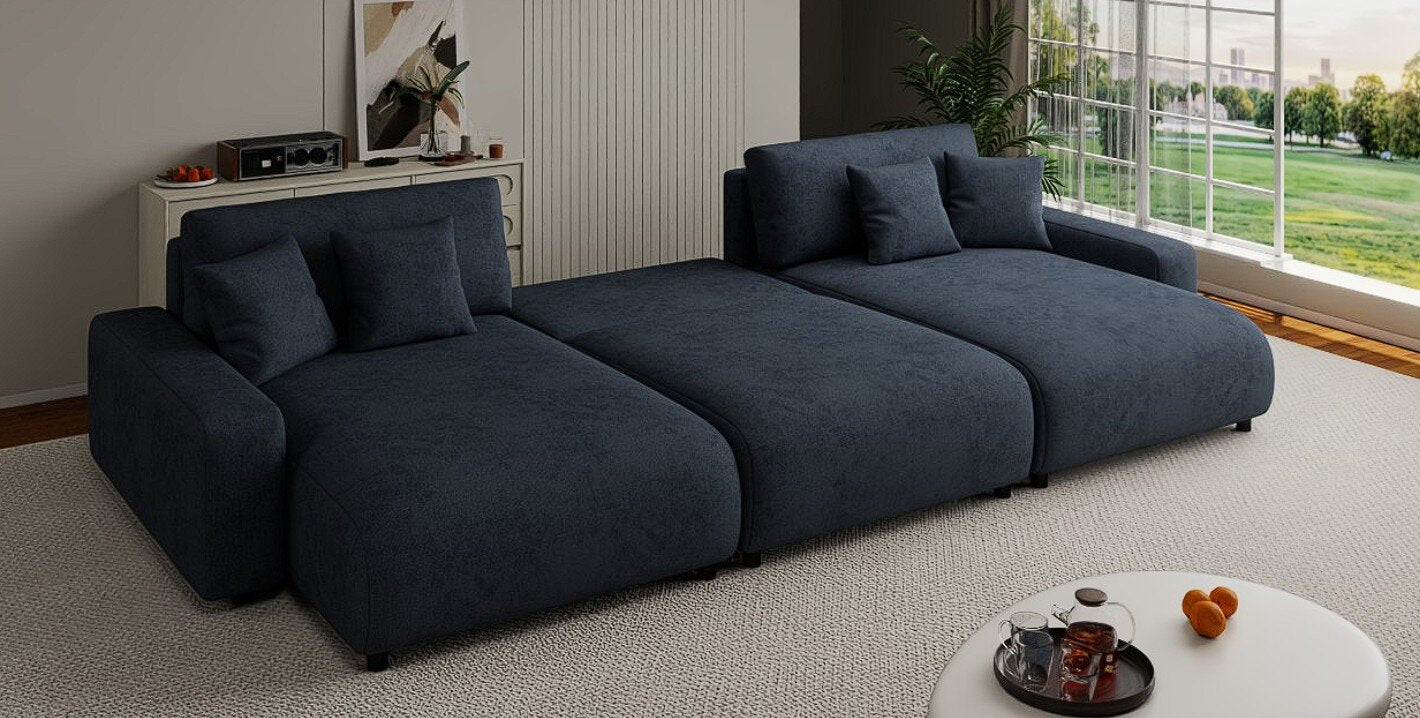 Colțar extensibil dumonde cu ladă de depozitare si sezut confortabil din spuma HR, Sarina U Enjoy Antracit 350x168 cm