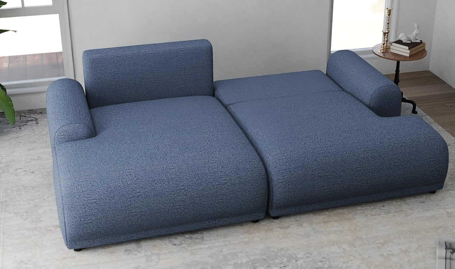 Colțar extensibil dumonde cu ladă de depozitare și șezut confortabil din spumă HR, Carlo Enjoy Albastru 240x145 cm