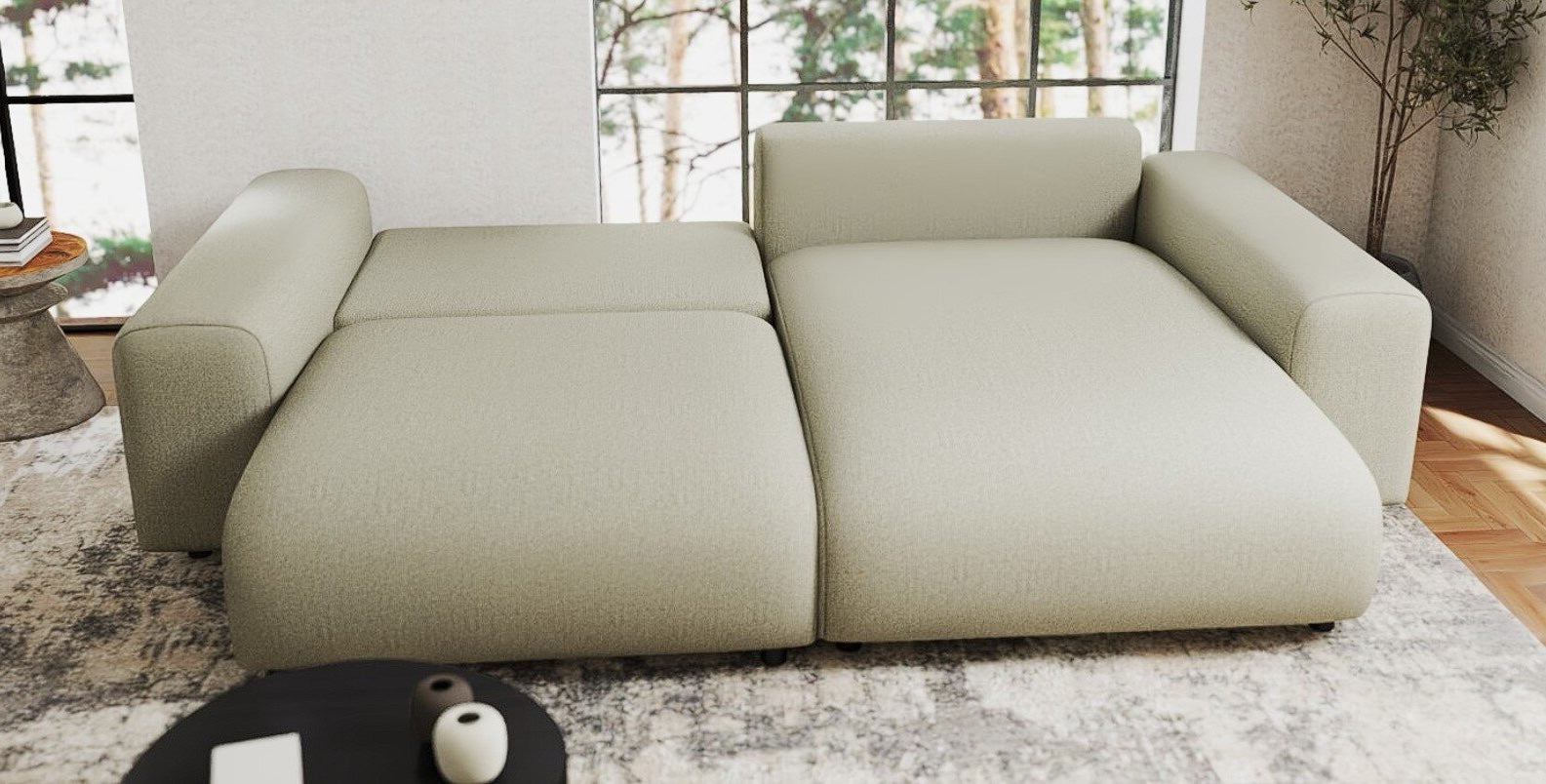 Colțar extensibil dumonde cu ladă de depozitare si sezut confortabil din spuma HR, Sarina Enjoy Bej 255x168 cm II