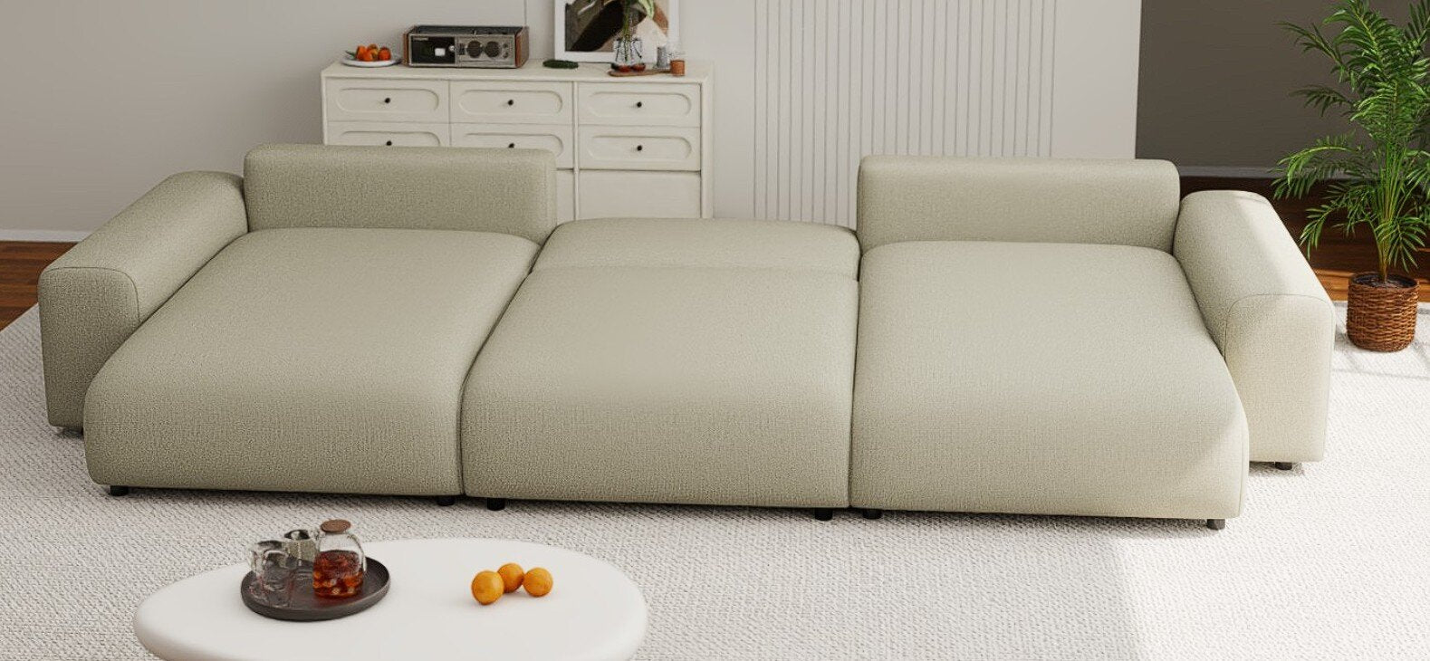 Colțar extensibil dumonde cu ladă de depozitare si sezut confortabil din spuma HR, Sarina U Enjoy Bej 350x168 cm