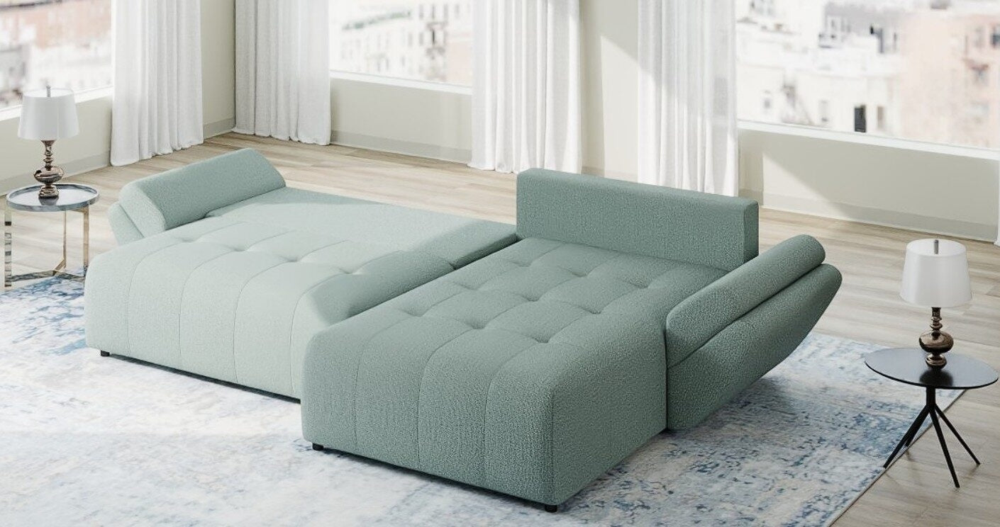 Colțar extensibil dumonde cu ladă de depozitare si sezut confortabil din spuma HR, Berlin Enjoy Verde Mint 280x185 cm II