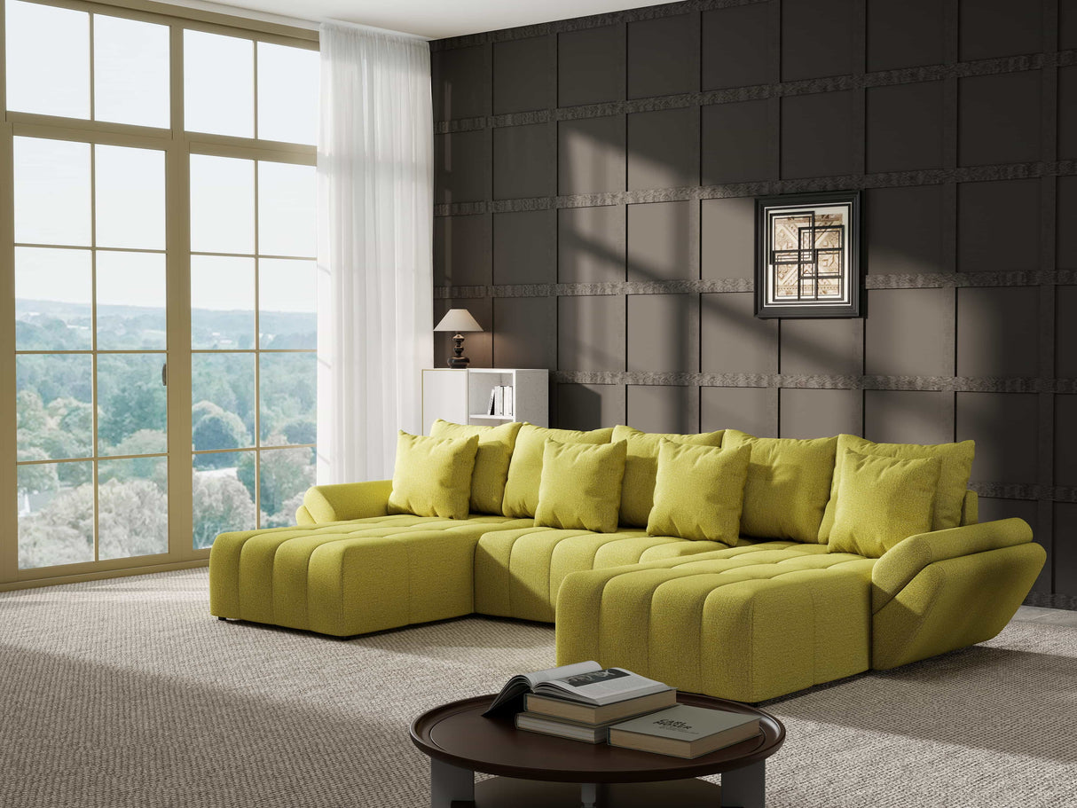 Colțar extensibil dumonde cu ladă de depozitare si sezut confortabil din spuma HR, Berlin U Enjoy Verde 380x180 cm Fabrica