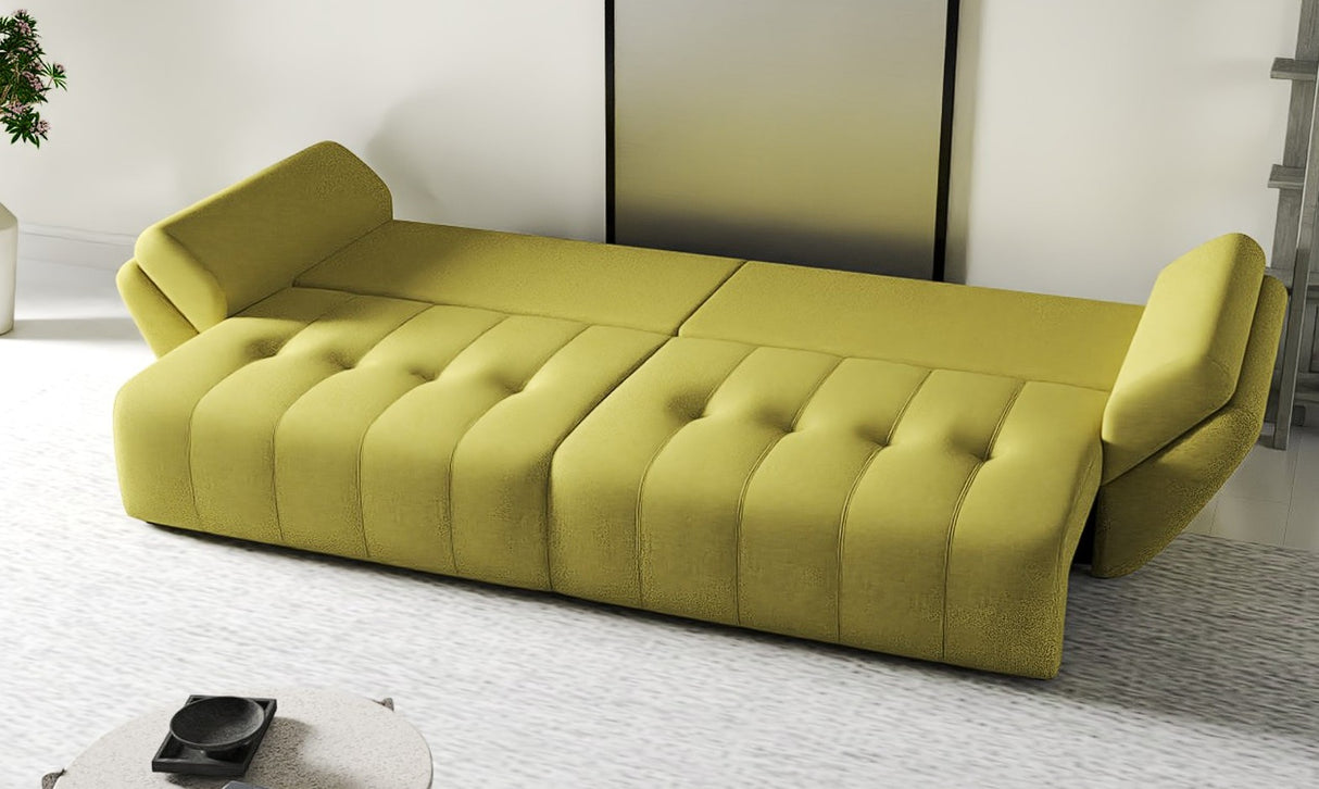 Canapea extensibilă dumonde cu ladă de depozitare si sezut confortabil din spuma HR, Berlin Green 300x100 cm