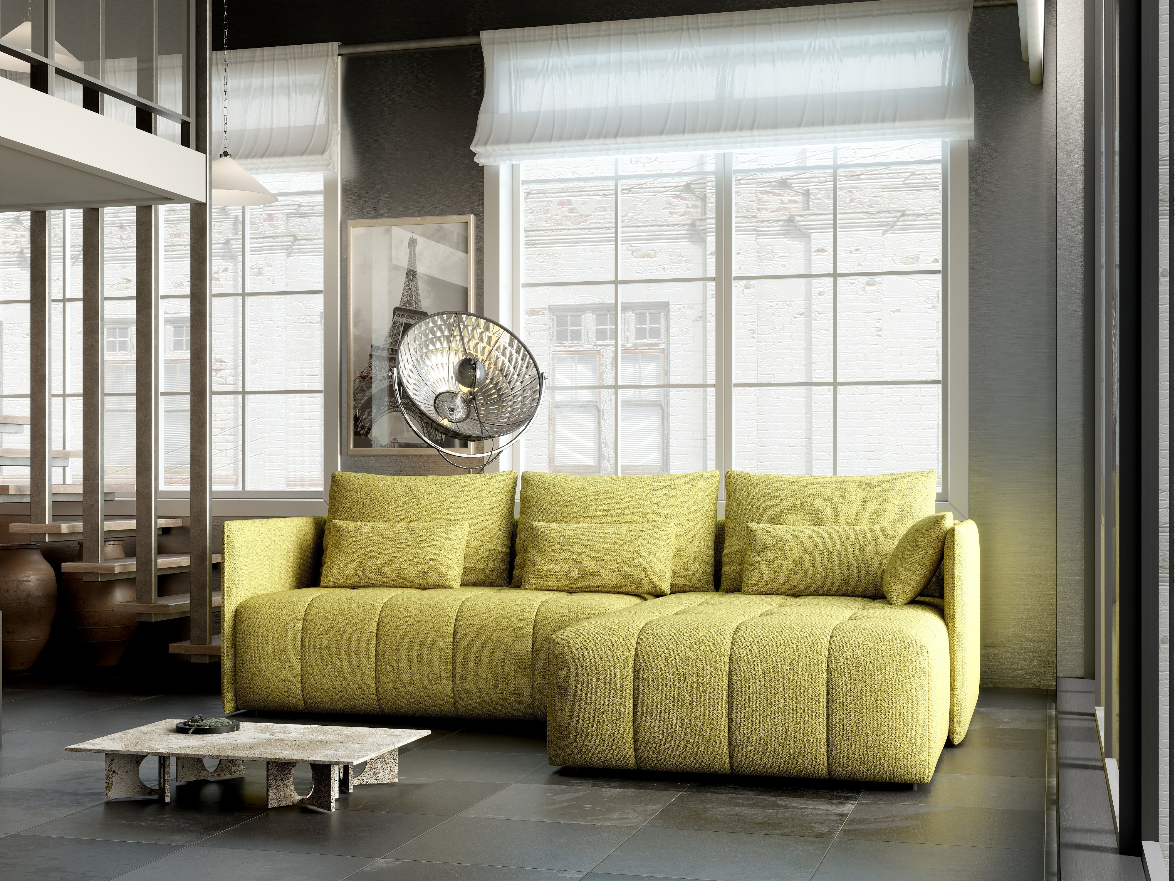 Colțar extensibil dumonde cu ladă de depozitare si sezut confortabil din spuma HR, Malta Green II 235x185 cm Fabrica