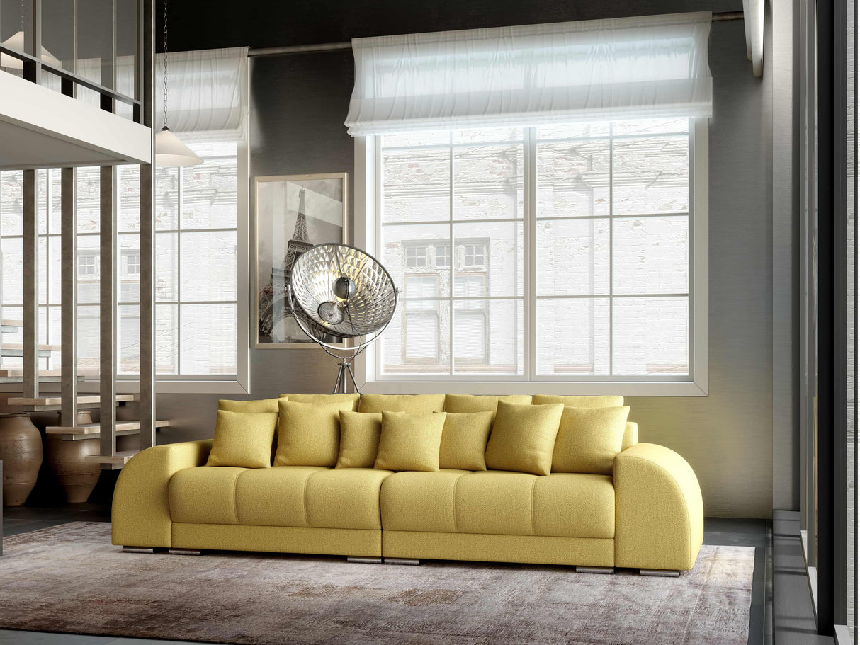 Canapea extensibilă dumonde cu 2 lăzi de depozitare si sezut confortabil din spuma HR, Big Sofa Verona Enjoy Lux Melon 310x100 cm Fabrica