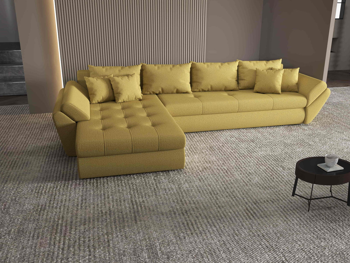 Colțar extensibil dumonde cu ladă de depozitare si sezut confortabil din spuma HR, Loana XL Enjoy Melon 335x185 cm Fabrica