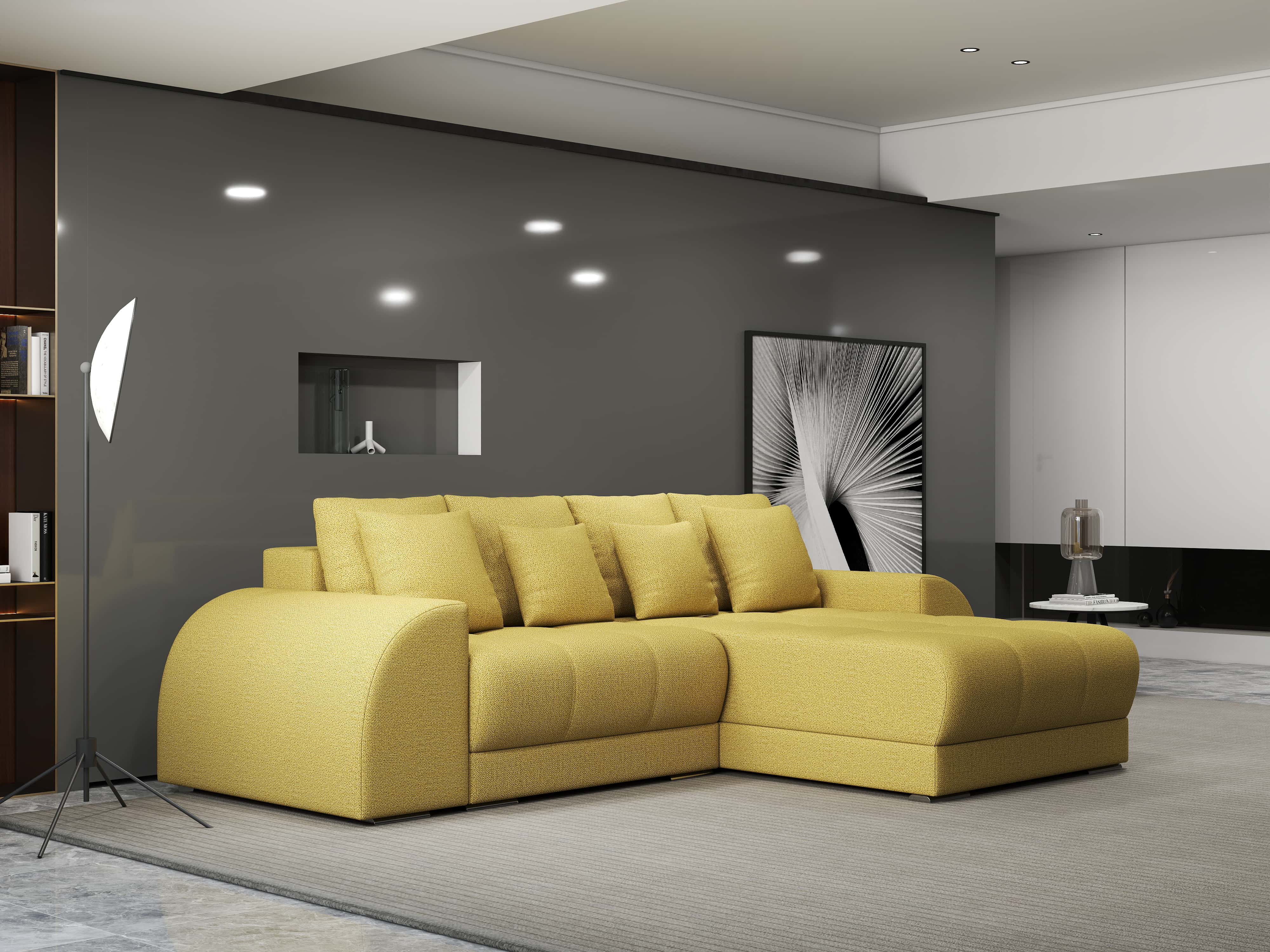 Colțar extensibil dumonde cu ladă de depozitare si sezut confortabil din spuma HR, Verona Enjoy Melon II 290x185 cm Fabrica