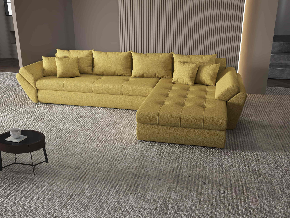Colțar extensibil dumonde cu ladă de depozitare si sezut confortabil din spuma HR, Loana XL Enjoy Melon II 335x185 cm Fabrica