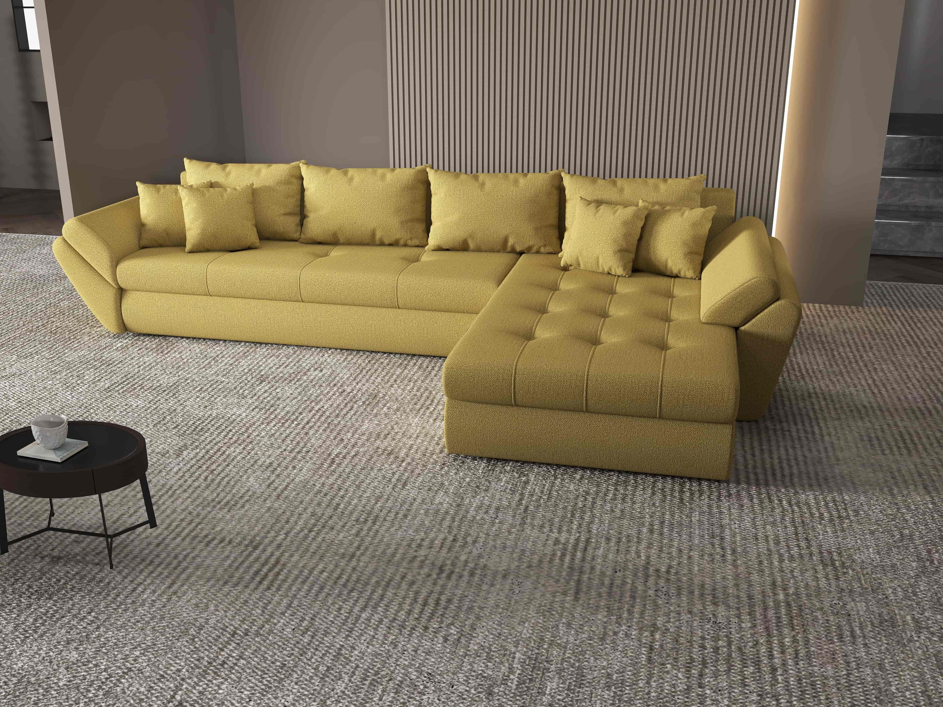 Colțar extensibil dumonde cu ladă de depozitare si sezut confortabil din spuma HR, Loana XL Enjoy Melon II 335x185 cm Fabrica
