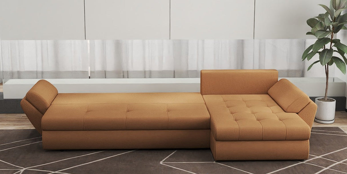Colțar extensibil dumonde cu ladă de depozitare si sezut confortabil din spuma HR, Loana XL Enjoy Mango 335x185 cm Fabrica