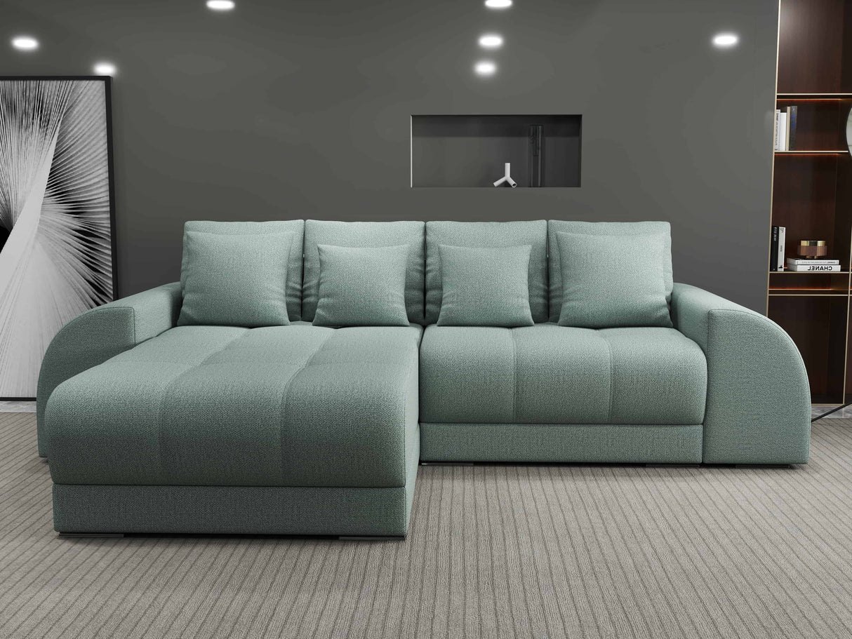 Colțar extensibil dumonde cu ladă de depozitare si sezut confortabil din spuma HR, Verona Enjoy Mint 290x185 cm Fabrica