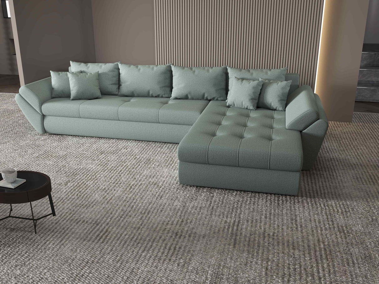 Colțar extensibil dumonde cu ladă de depozitare si sezut confortabil din spuma HR, Loana XL Enjoy Mint II 335x185 cm Fabrica