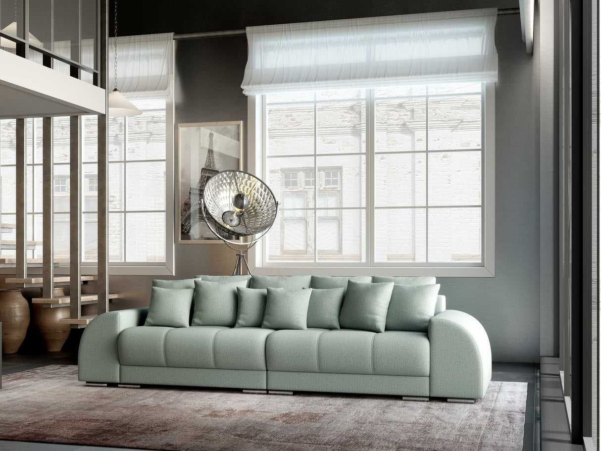 Canapea extensibilă dumonde cu 2 lăzi de depozitare si sezut confortabil din spuma HR, Big Sofa Verona Enjoy Lux Mint 310x100 cm Fabrica