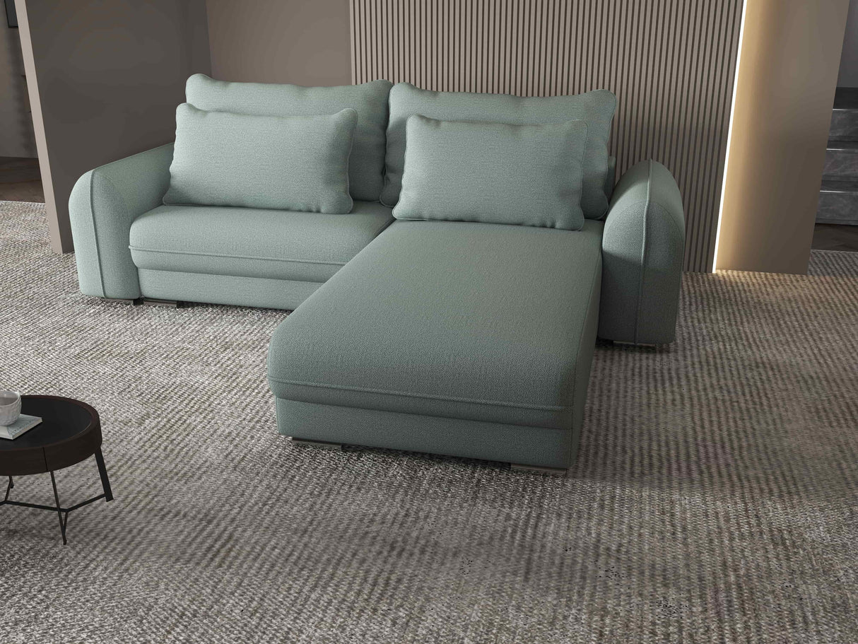 Colțar extensibil dumonde cu ladă de depozitare si sezut confortabil din spuma HR, Denver Enjoy Verde Mint 275x185 cm II Fabrica