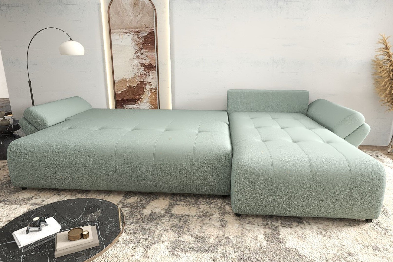 Colțar extensibil dumonde cu ladă de depozitare Berlin XL Enjoy Mint 350x185 cm II