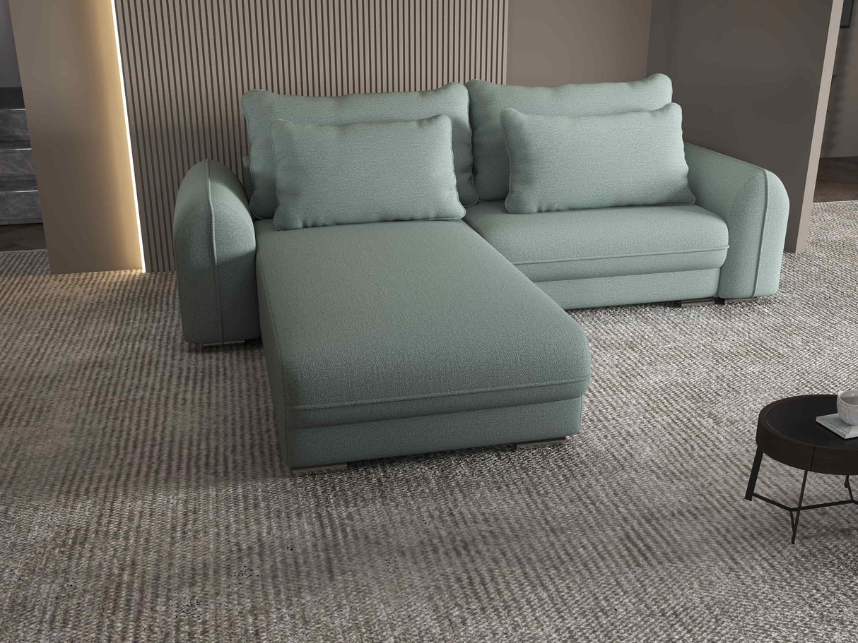 Colțar extensibil dumonde cu ladă de depozitare si sezut confortabil din spuma HR, Denver Enjoy Verde Mint 275x185 cm Fabrica