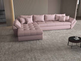 Colțar extensibil dumonde cu ladă de depozitare si sezut confortabil din spuma HR, Loana XL Enjoy Roz 335x185 cm Fabrica