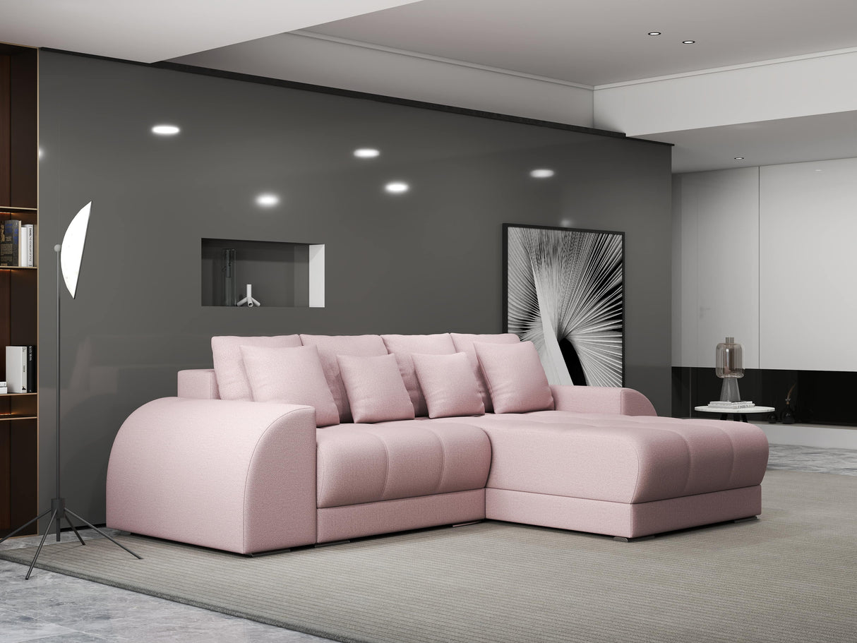 Colțar extensibil dumonde cu ladă de depozitare si sezut confortabil din spuma HR, Verona Enjoy Roz II 290x185 cm Fabrica