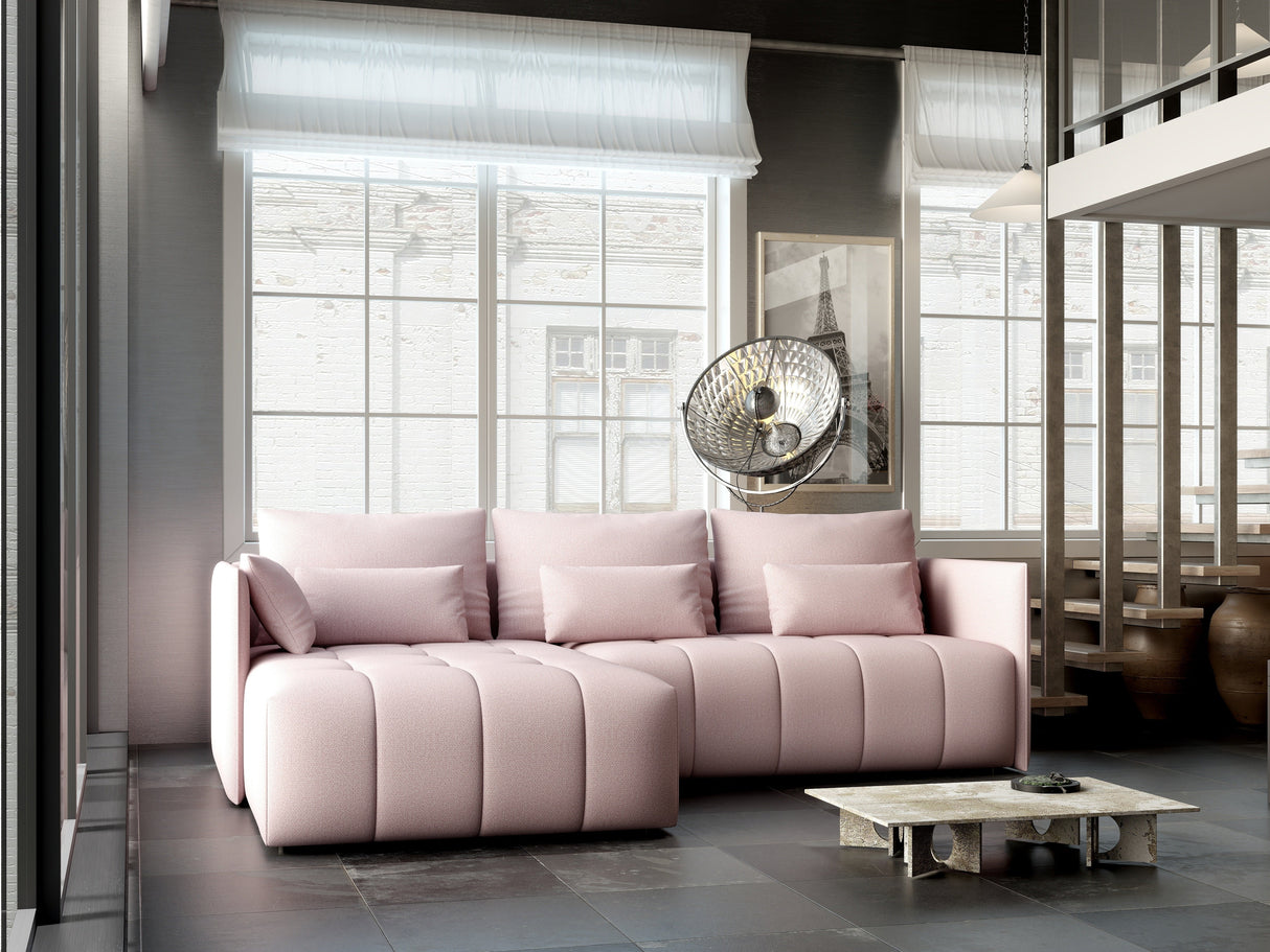 Colțar extensibil dumonde cu ladă de depozitare si sezut confortabil din spuma HR, Malta Rosa 235x185 cm Fabrica
