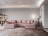 Colțar extensibil dumonde cu ladă de depozitare si sezut confortabil din spuma HR, Loana Enjoy Roz U 355x185 cm Fabrica