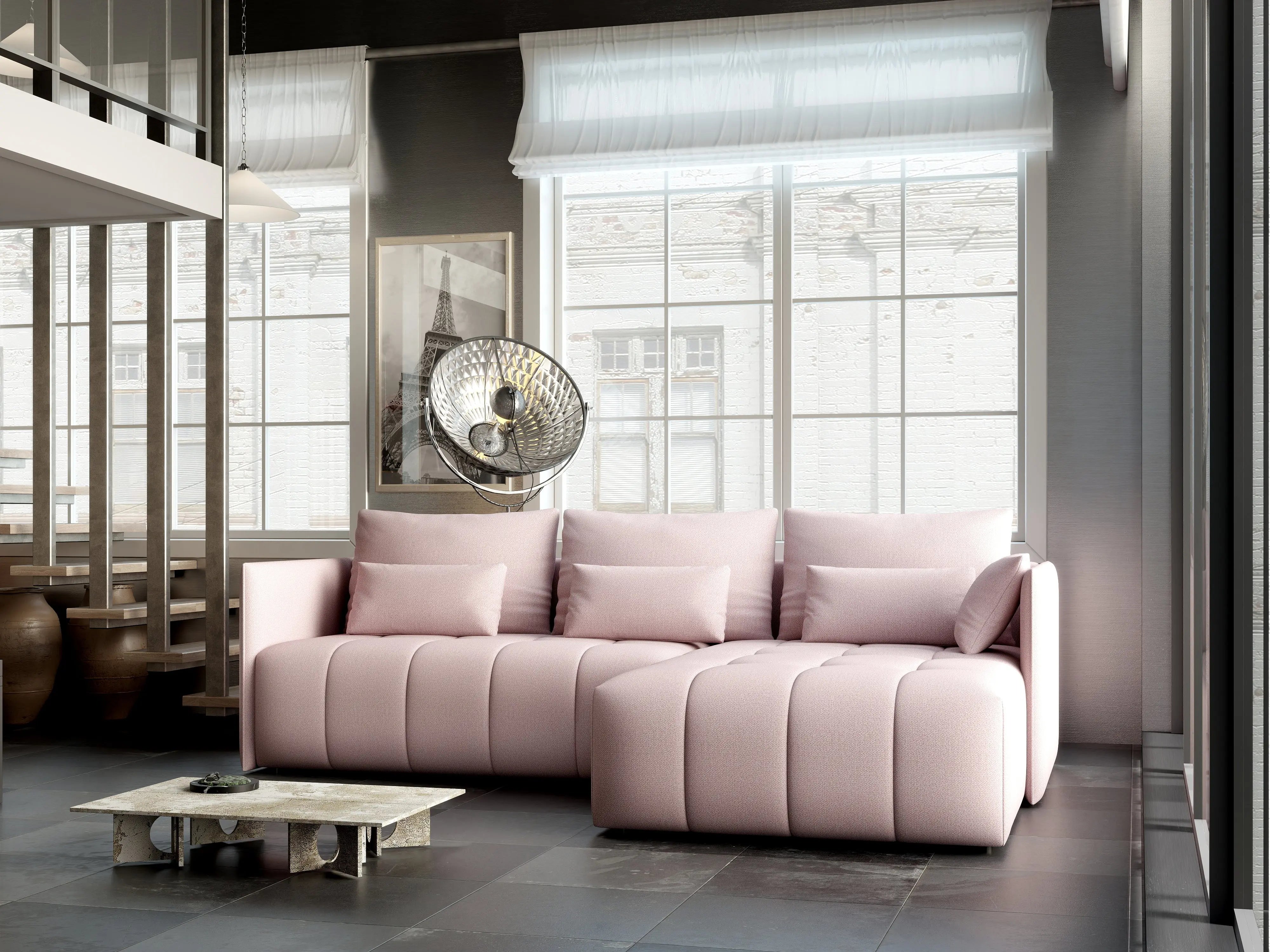 Colțar extensibil dumonde cu ladă de depozitare si sezut confortabil din spuma HR, Malta Rosa II 235x185 cm Fabrica