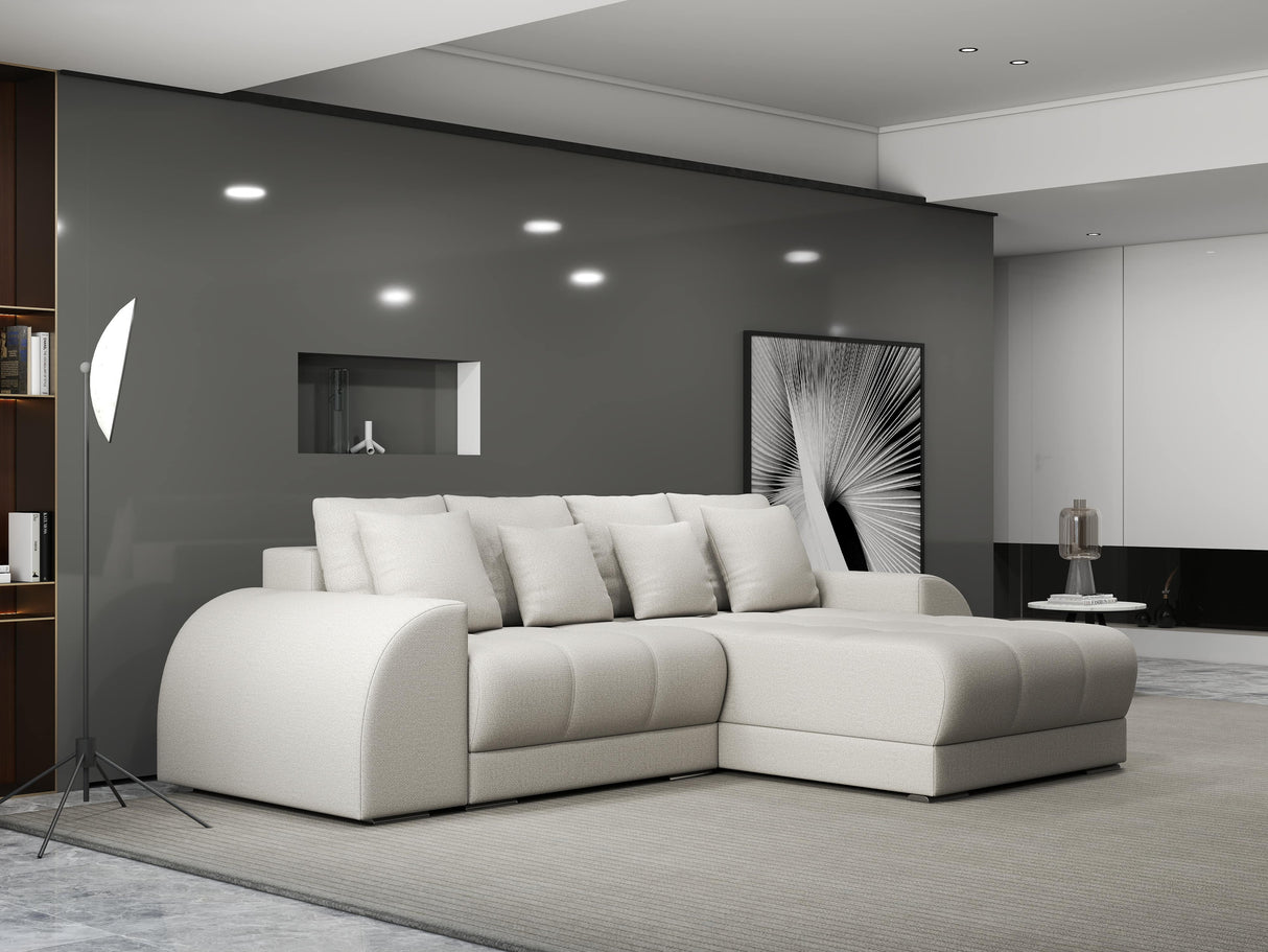 Colțar extensibil dumonde cu ladă de depozitare si sezut confortabil din spuma HR, Verona Enjoy Bej II 290x185 cm Fabrica