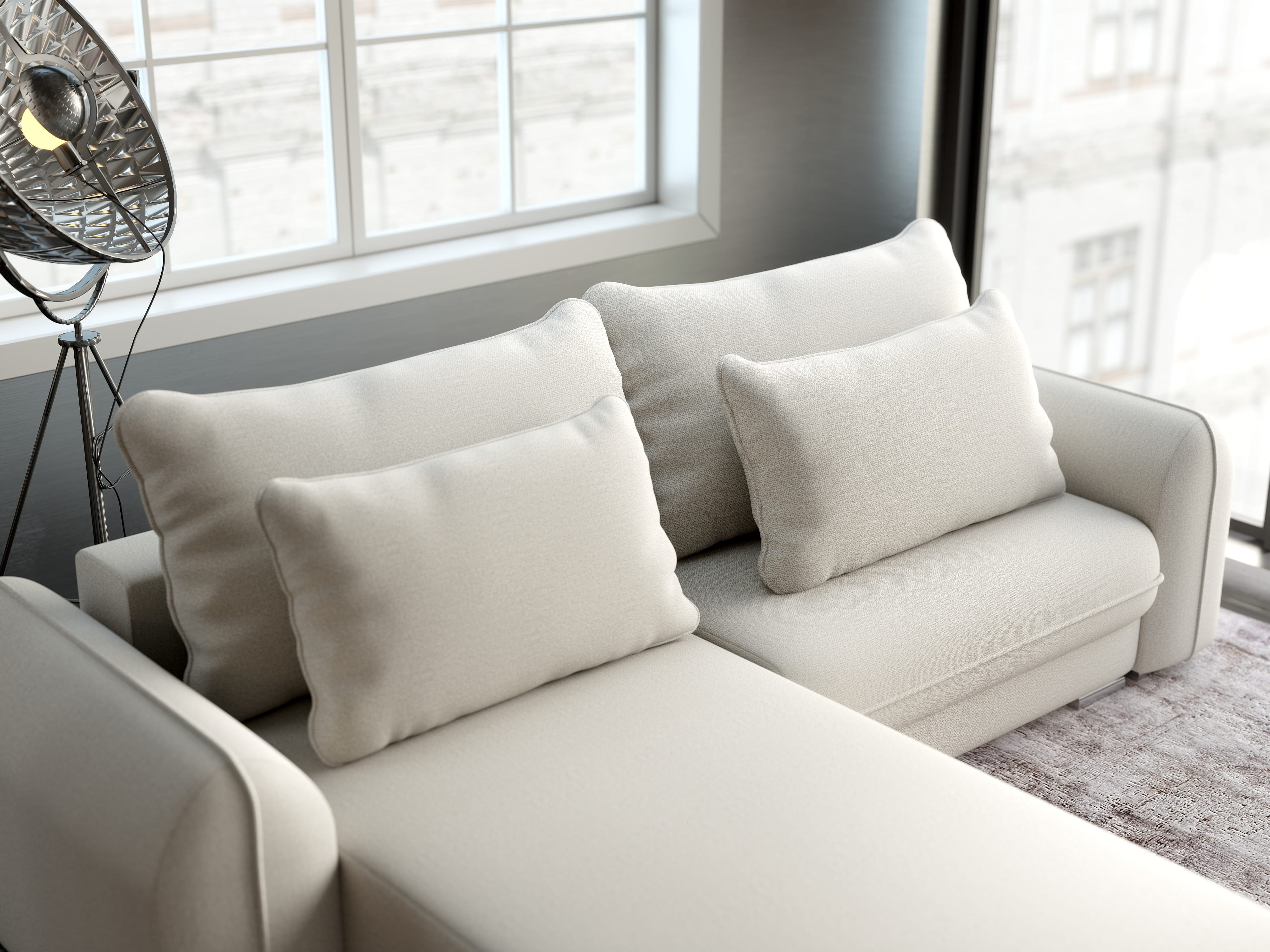 Colțar extensibil dumonde cu ladă de depozitare si sezut confortabil din spuma HR, Denver Enjoy Bej 275x185 cm Fabrica