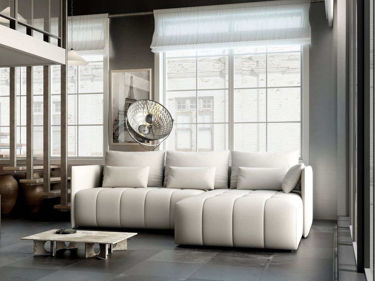 Colțar extensibil dumonde cu ladă de depozitare si sezut confortabil din spuma HR, Malta Beige II 235x185 cm Fabrica