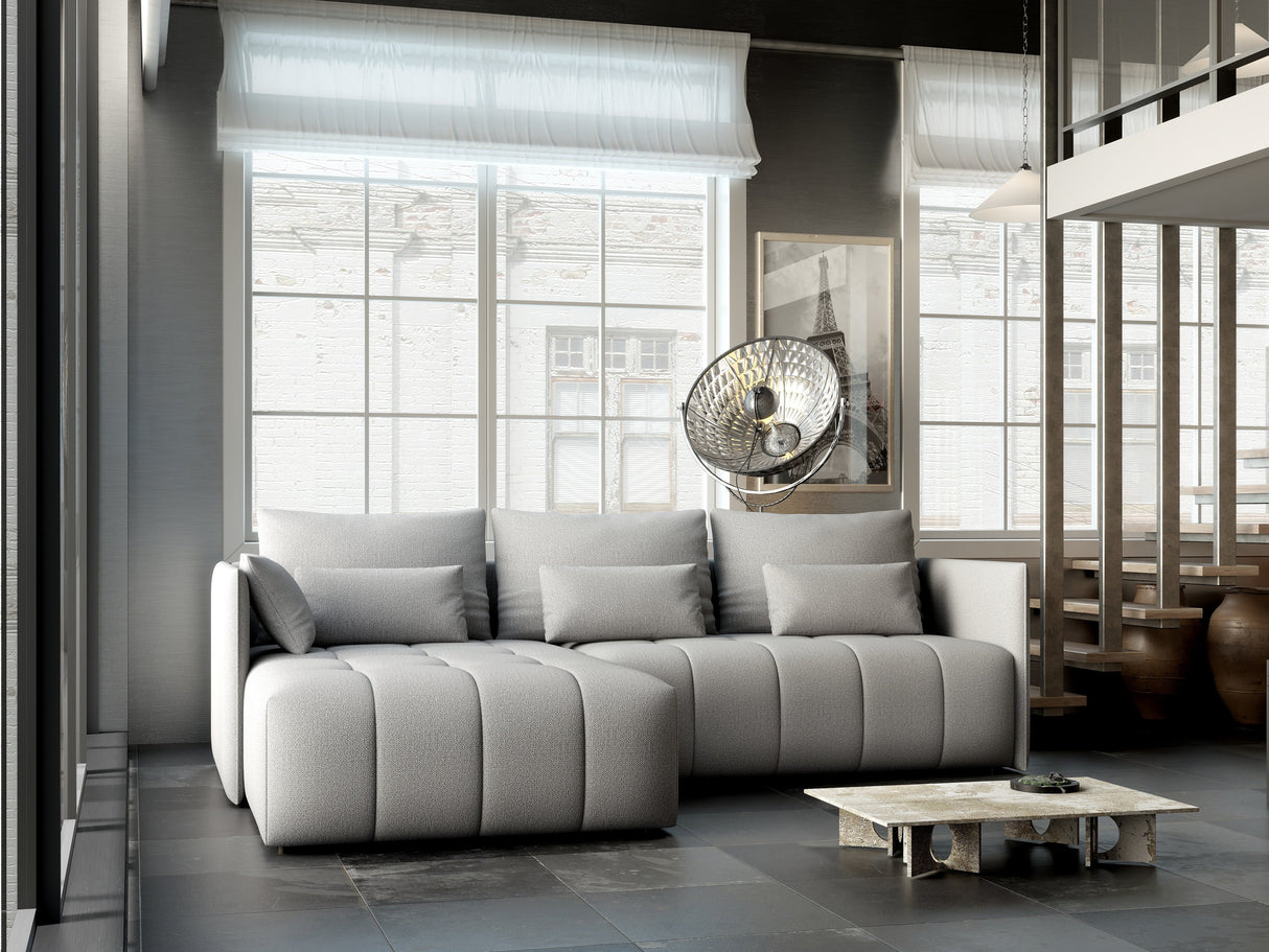 Colțar extensibil dumonde cu ladă de depozitare si sezut confortabil din spuma HR, Malta Grey 235x185 cm Fabrica