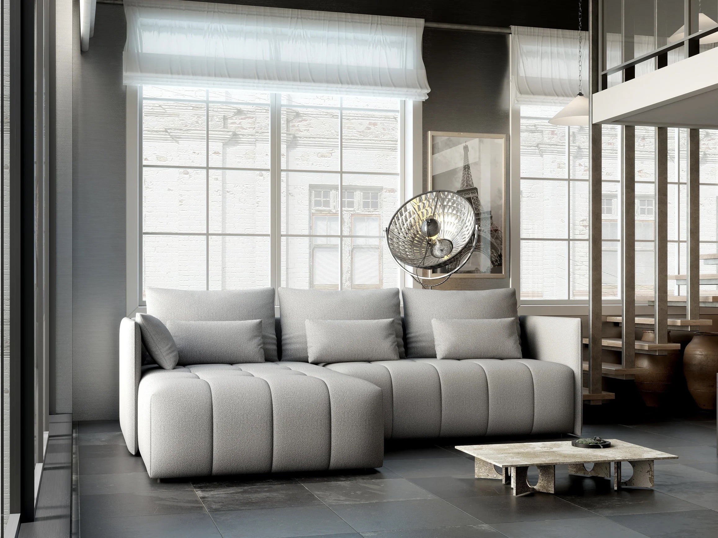Colțar extensibil dumonde cu ladă de depozitare si sezut confortabil din spuma HR, Malta Grey II 235x185 cm Fabrica