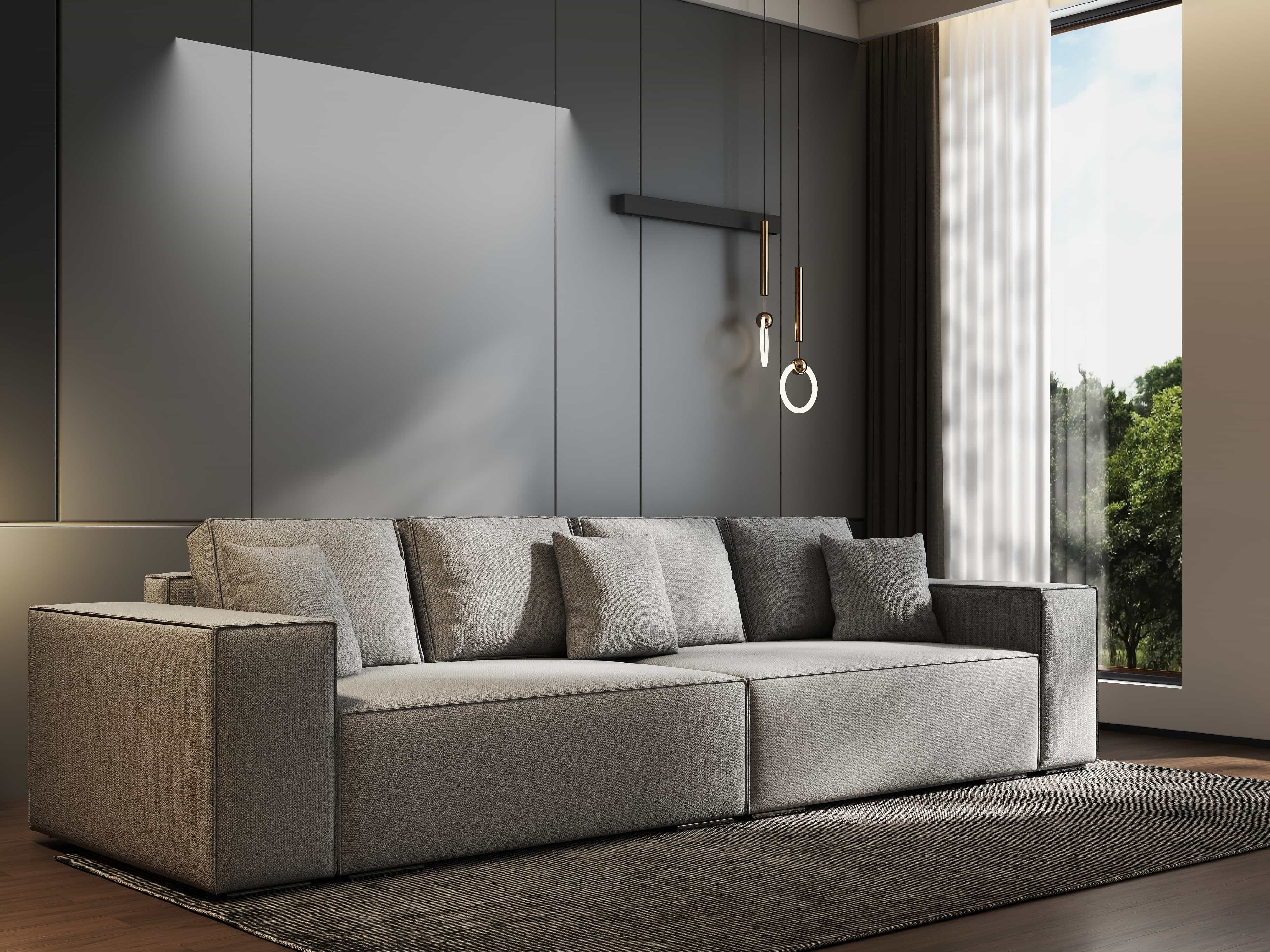 Canapea extensibilă dumonde cu ladă de depozitare si sezut confortabil din spuma HR, Dream Enjoy Gri 310x100 cm Fabrica