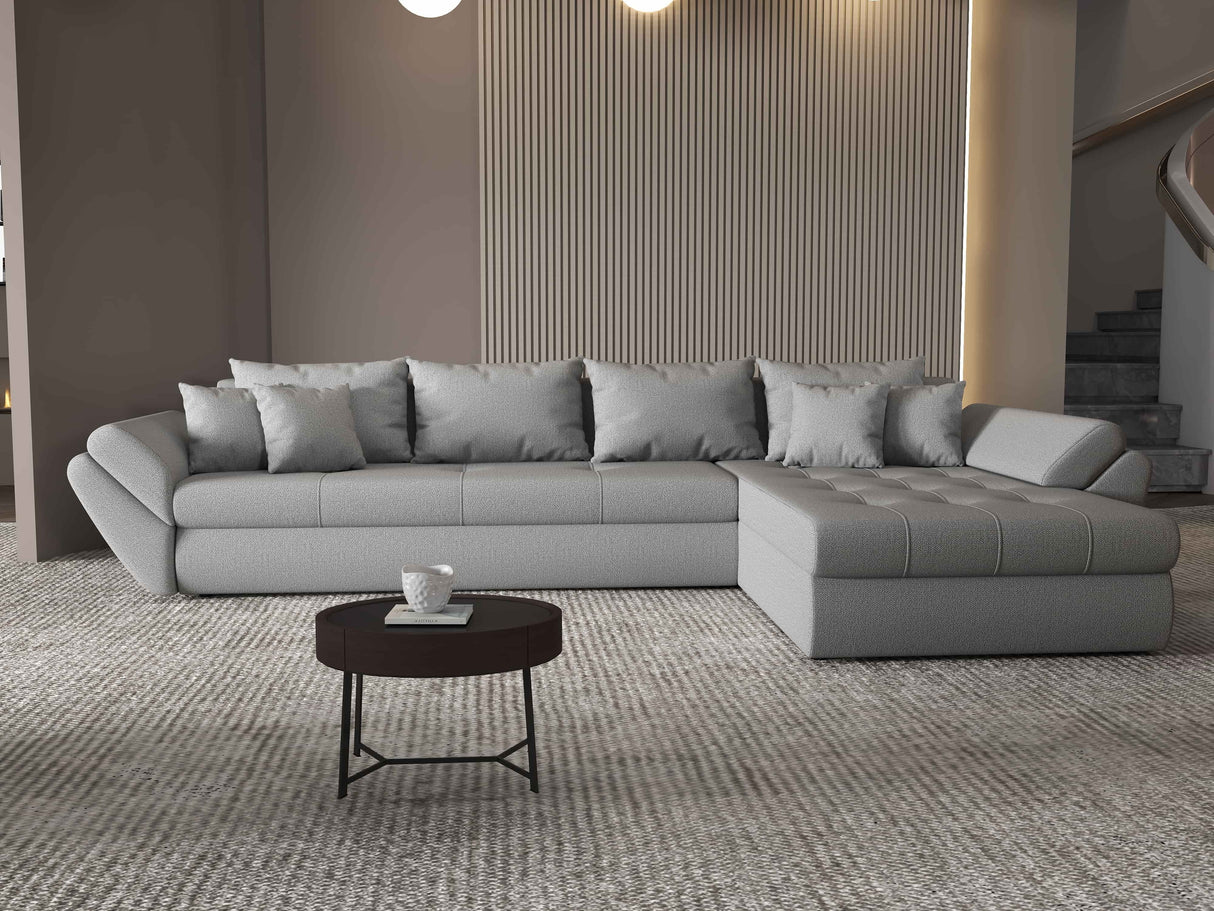 Colțar extensibil dumonde cu ladă de depozitare si sezut confortabil din spuma HR, Loana XL Enjoy Gri II 335x185 cm Fabrica