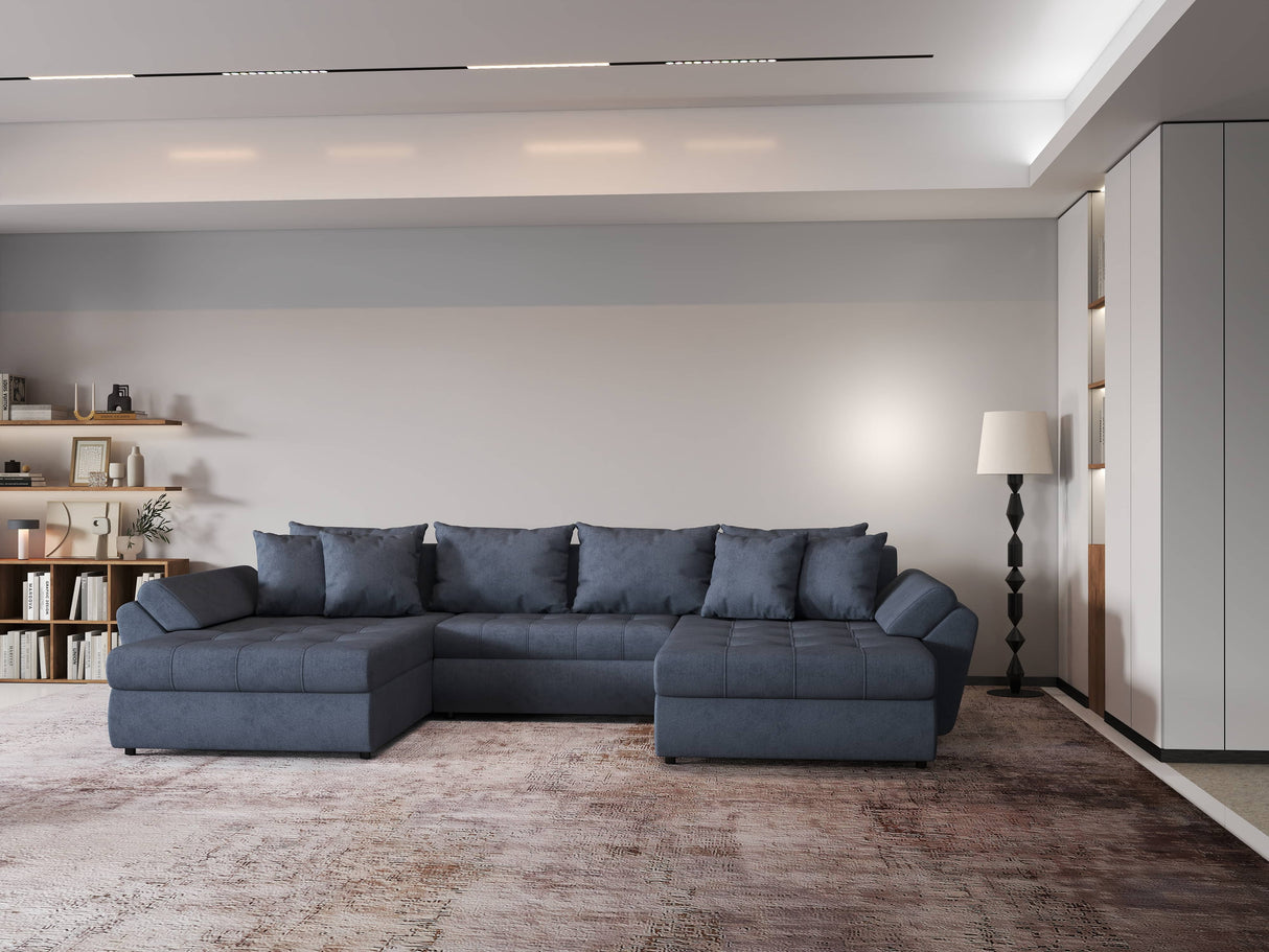 Colțar extensibil dumonde cu ladă de depozitare si sezut confortabil din spuma HR, Loana Grey U 355x185 cm Fabrica