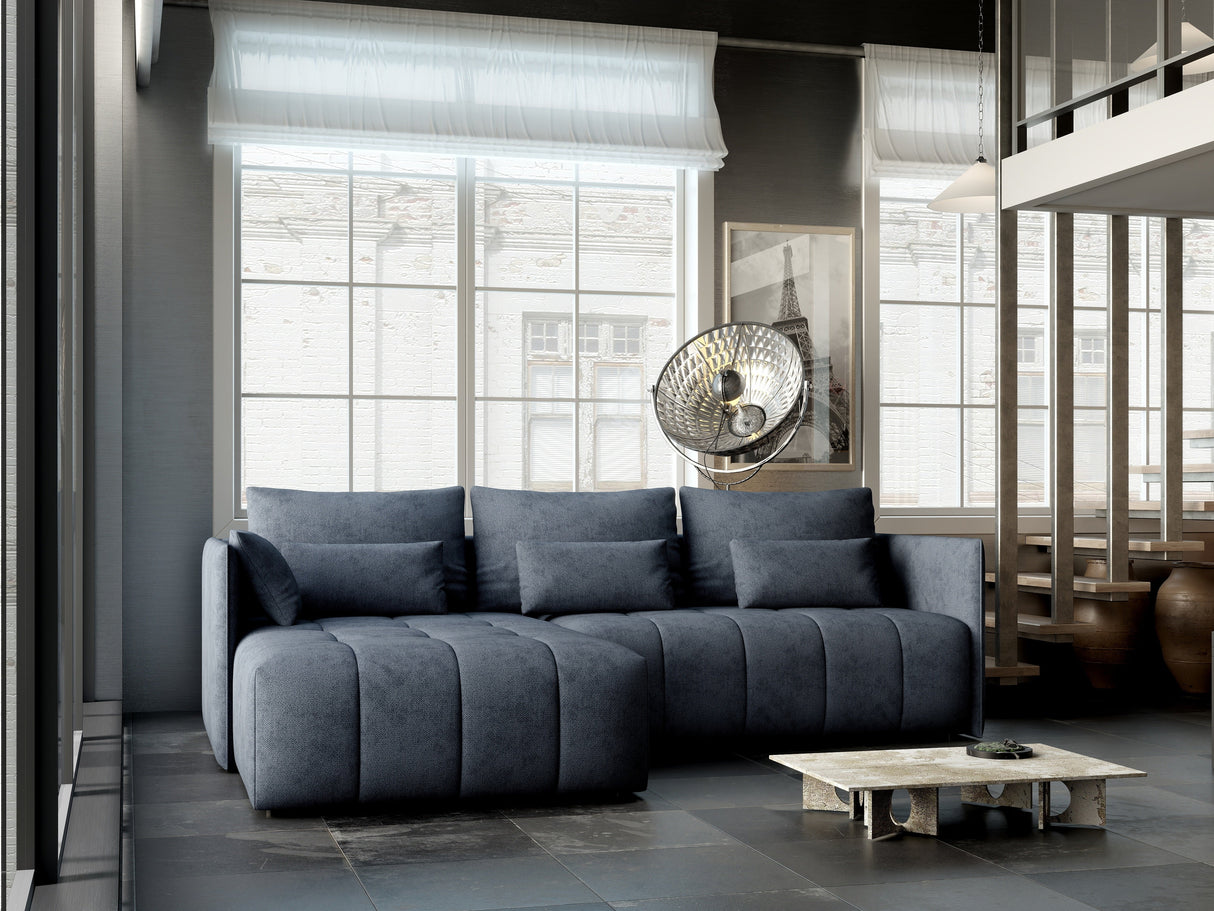 Colțar extensibil dumonde cu ladă de depozitare si sezut confortabil din spuma HR, Malta Grau 235x185 cm Fabrica