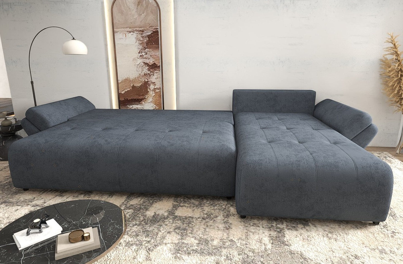 Colțar extensibil dumonde cu ladă de depozitare si sezut confortabil din spuma HR,Berlin XL Enjoy Antracit 350x185 cm II